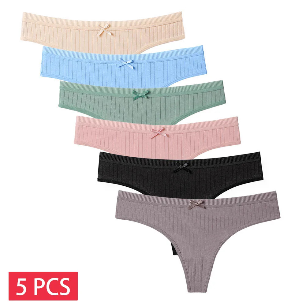 Low Rise Cotton Thong Panties Stretch Breathable Soft Comfortable Fit 5PCS