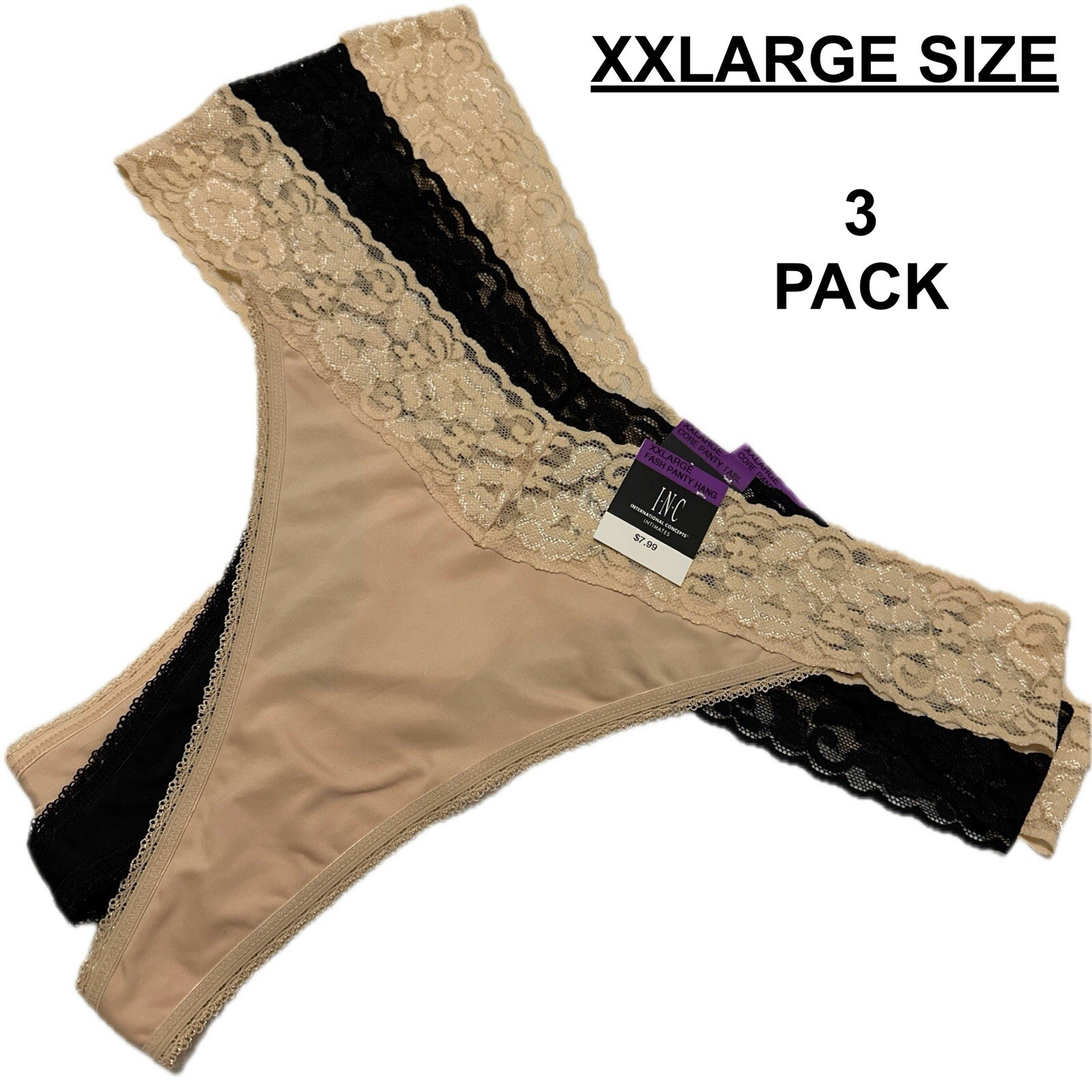 3 Packs XXL ( 1 Black -2 Beige ) Sexy Womens Panties Lingerie G-String Underwear