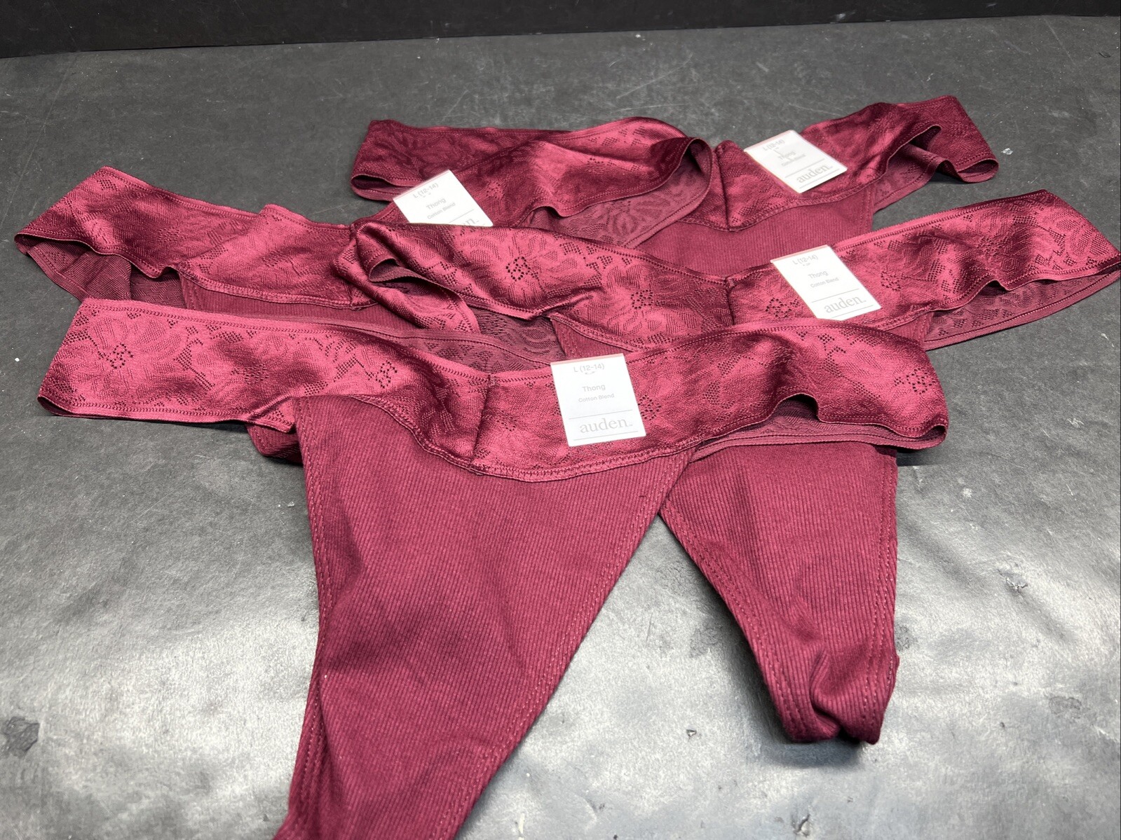 4 Pack! Auden Women’s Cotton Blend Burgundy Panties Size Large 12-14 Thong NWT