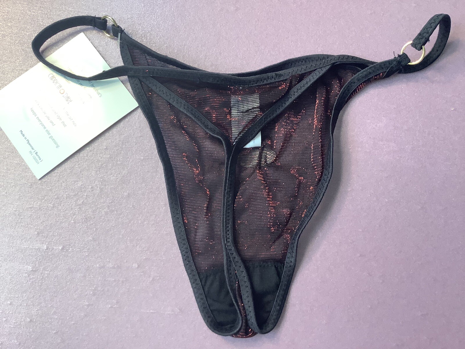 Women Panties Thongs CAPRICIA O’DARE size L/7 Large Red Gauze Metallic Myanmar