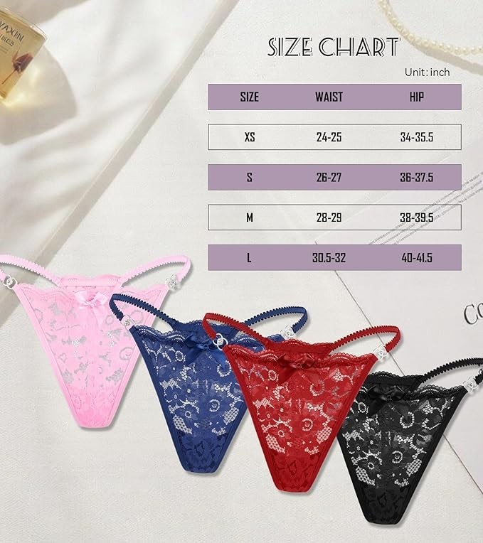 Bragas Sexy para Mujer 4Pack Ropa Interior Sensual Tanga de Encaje Patrón Floral