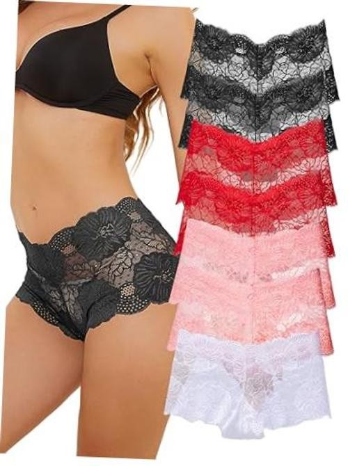 Sexy Panties for Women Plus Size Underwear Womens 2X 7pcs-black/White/Red/Pink