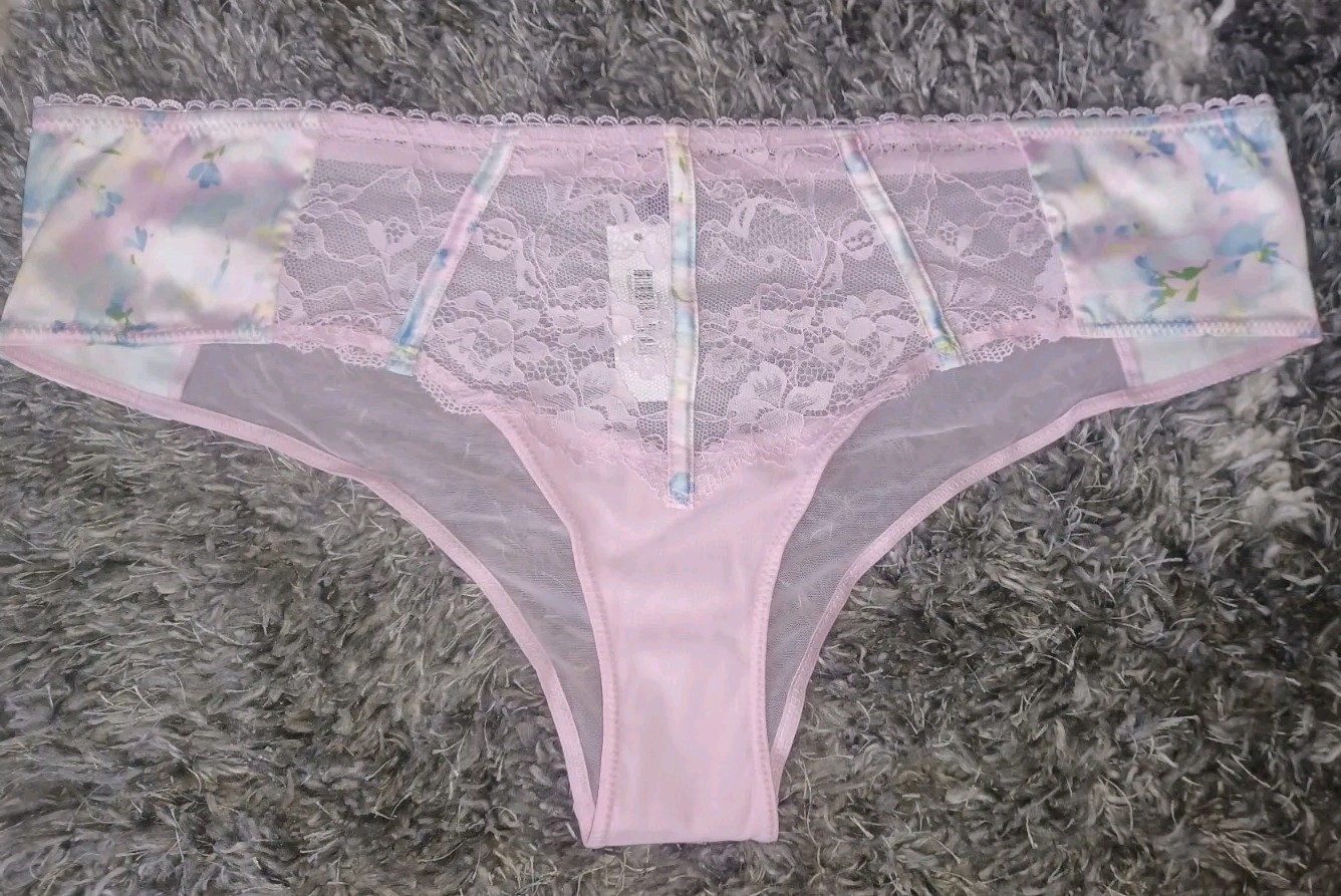 Adore Me/VS Satin/mesh cheeky Panty NEW Large Pastel Multi