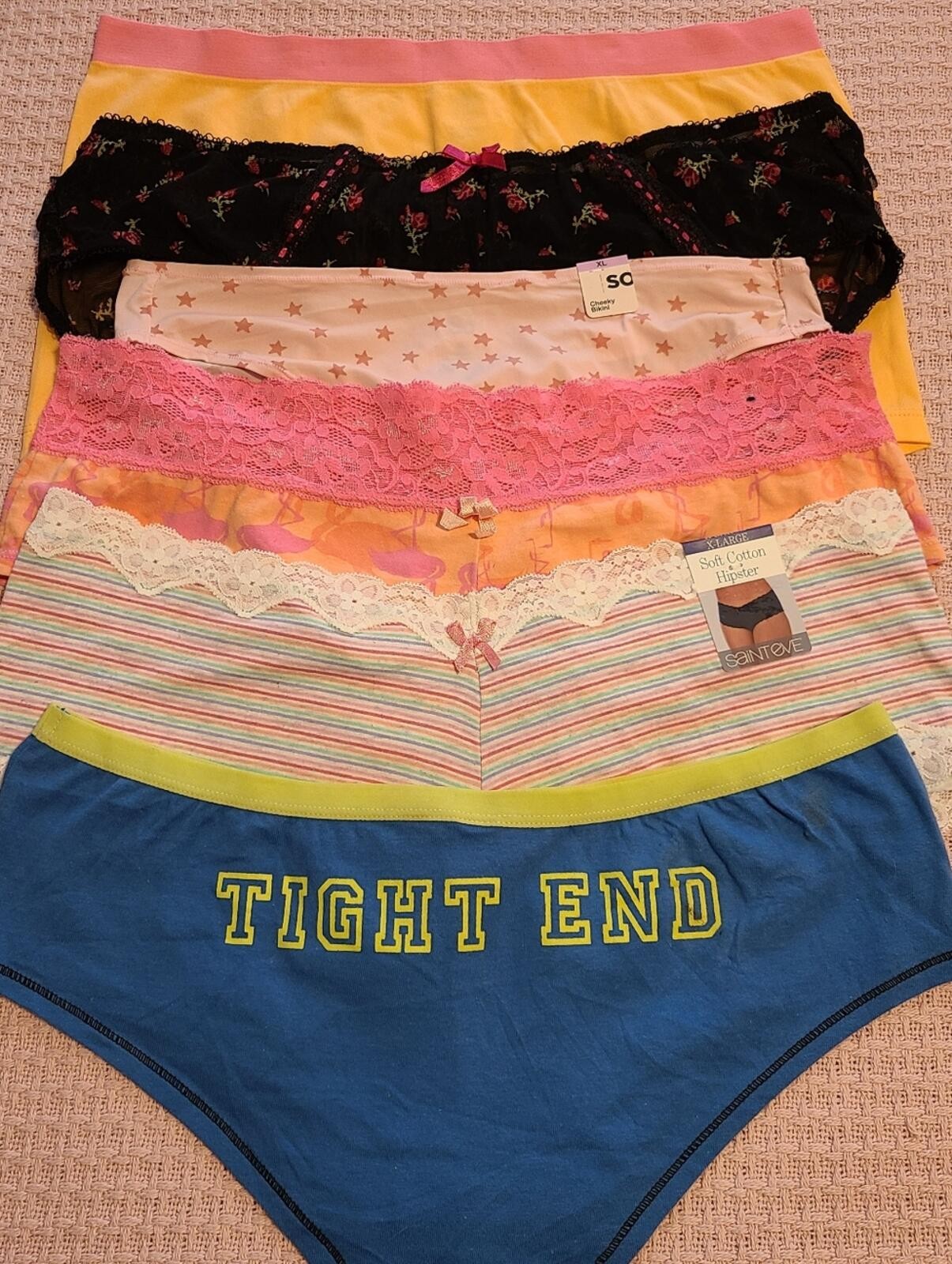 Lot of 6 Colorful Y2K Retro Cheeky Hipster Panties Size XL Assorted