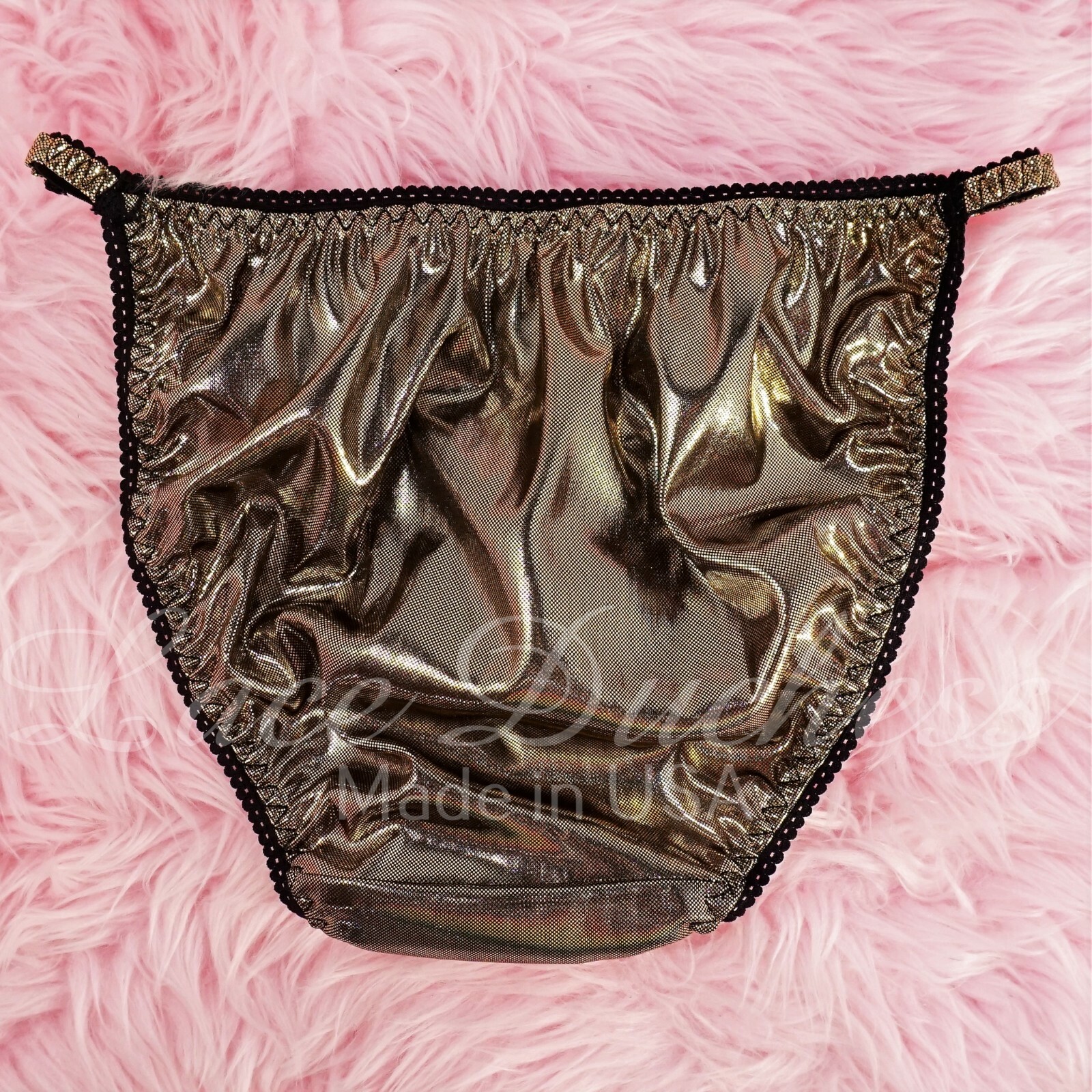 Vintage 80s style Metallic Foil sissy GOLD shiny string bikini Panties sz 5-9
