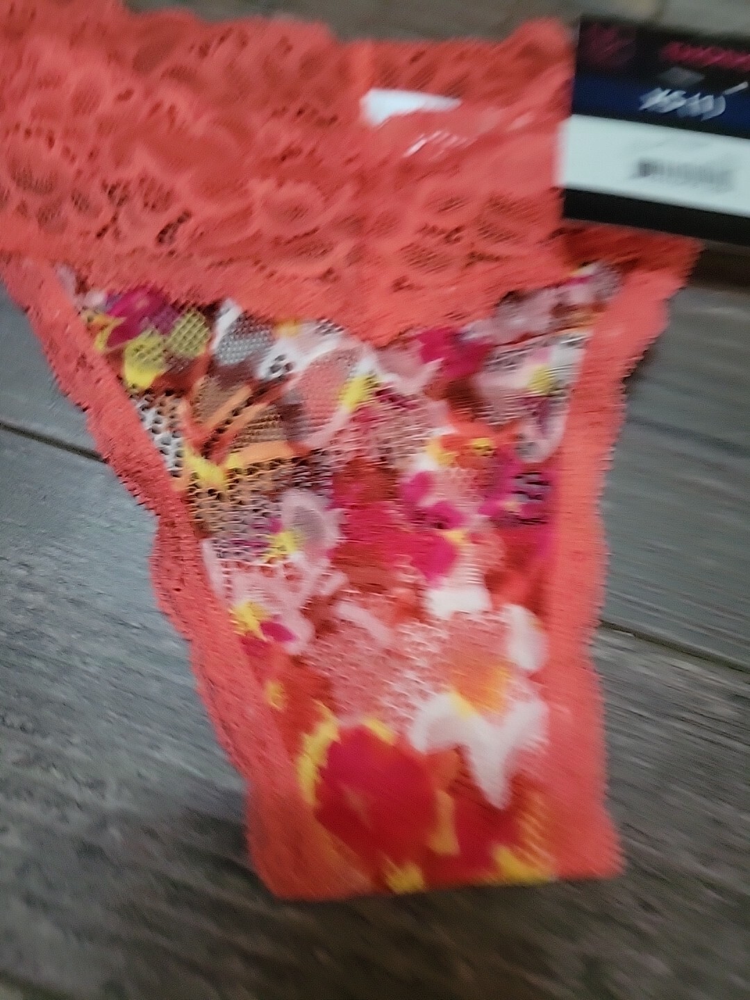 NWT No Boundaries All Over Lace Thong Panties Size XS Orange Multicolor Design