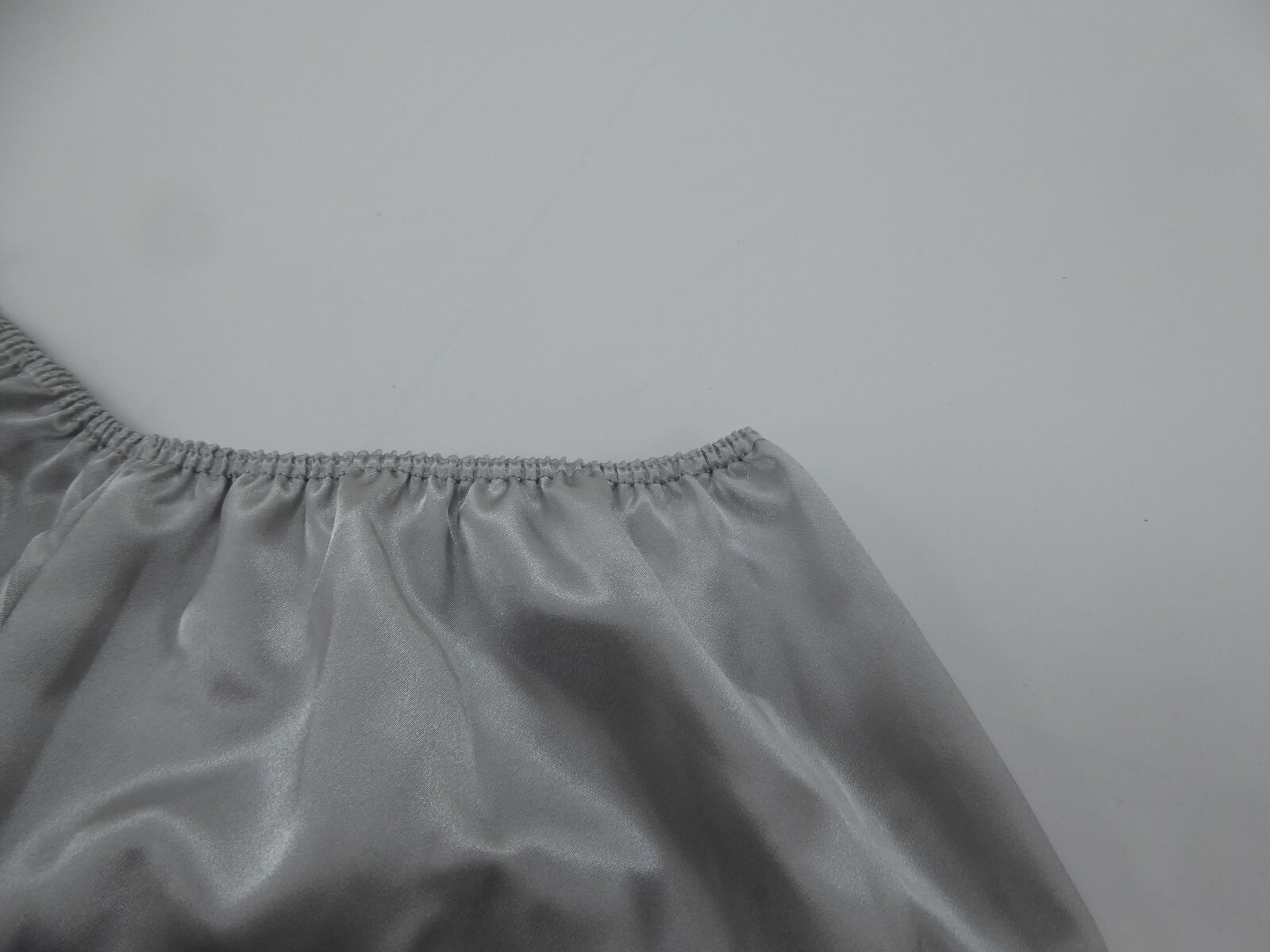 Silver Grey Polyester Satin French Knickers in 10/12 with Black Lace.
