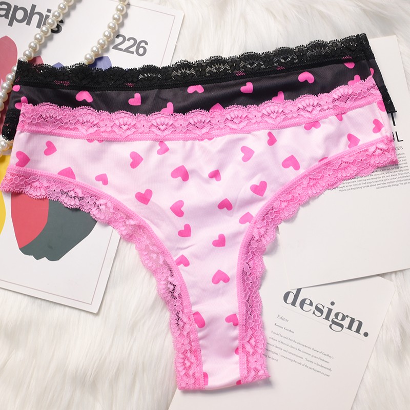 Pack Of 2 Ladies Womens Sexy Panties Thongs Bikini Heart Lace Underwear Lingerie