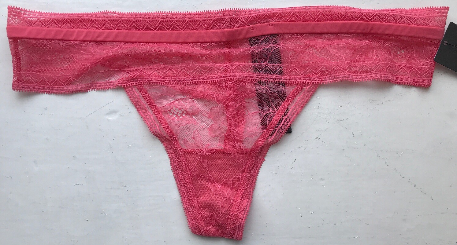 Calvin Klein Black Women’s Obsess Lace Thong – Pink – Large – QF1945E-AFU