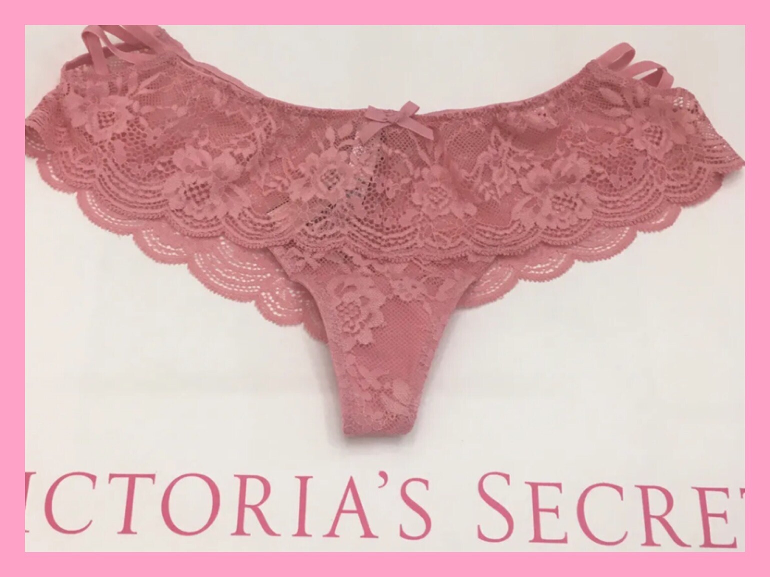 NEW Victoria’s Secret Dream Angels Dusty Rose Pink Wide Side Lace Thong Panty XS