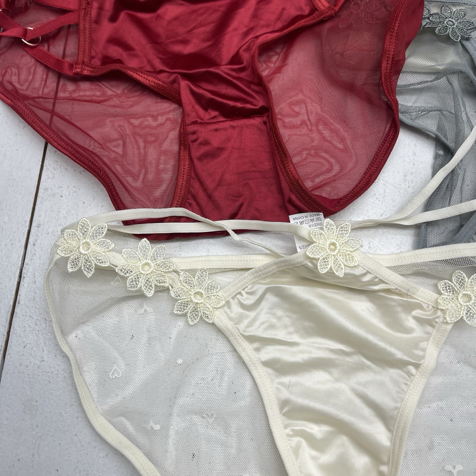 8 Pack Multicolored Satin Mesh Appliqué Bikini Underwear Women’s China Size L