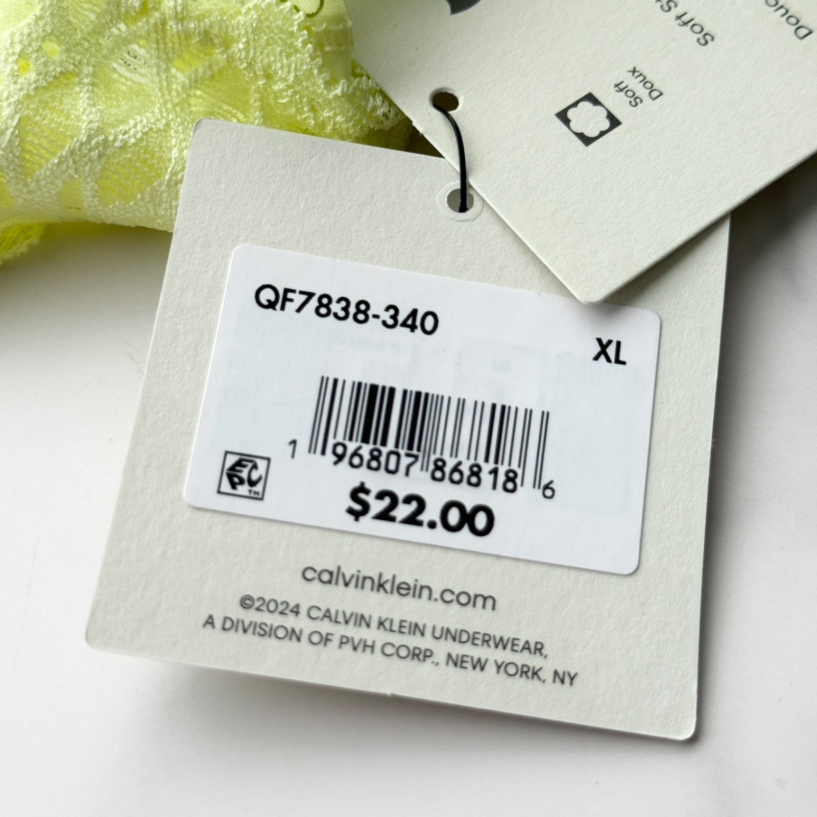 Calvin Klein Attraction Thong Panty Pale Lime Yellow SZ S/M/L/XL