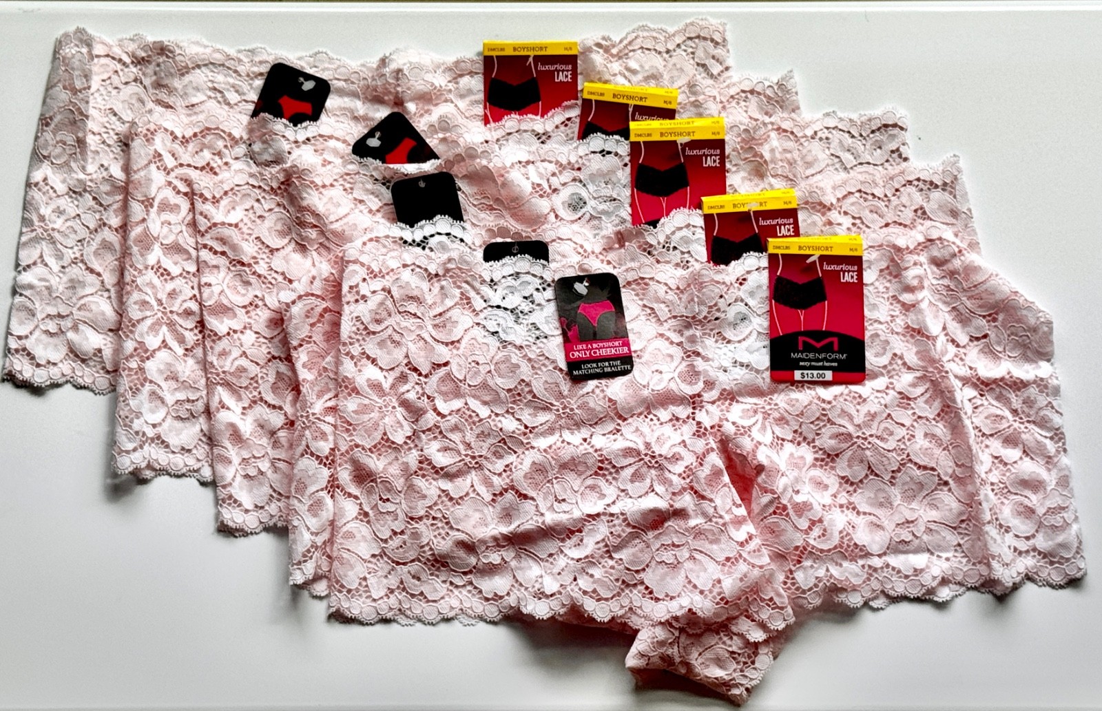 LOT OF 5 MAIDENFORM SZ M/6 Lace Pink Boyshort LACEY & SEXY Panty NWT Underwear