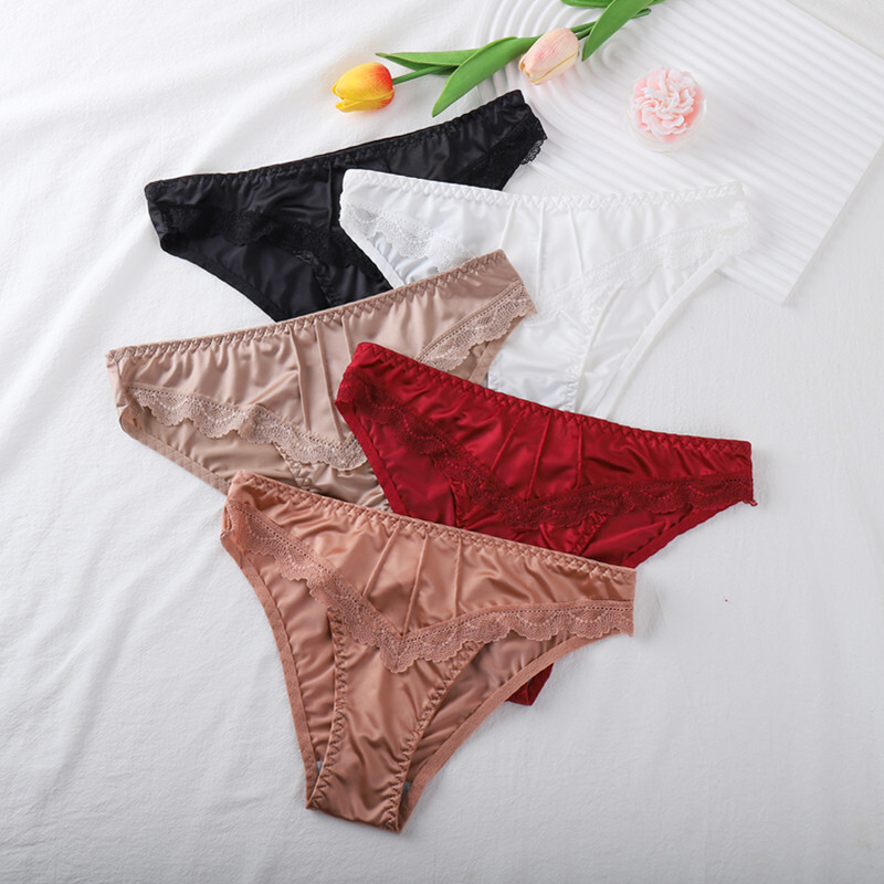 5PCS/LOT Sexy Womens Silky Satin Panties Briefs Ladies Underpants Lingeries Pack