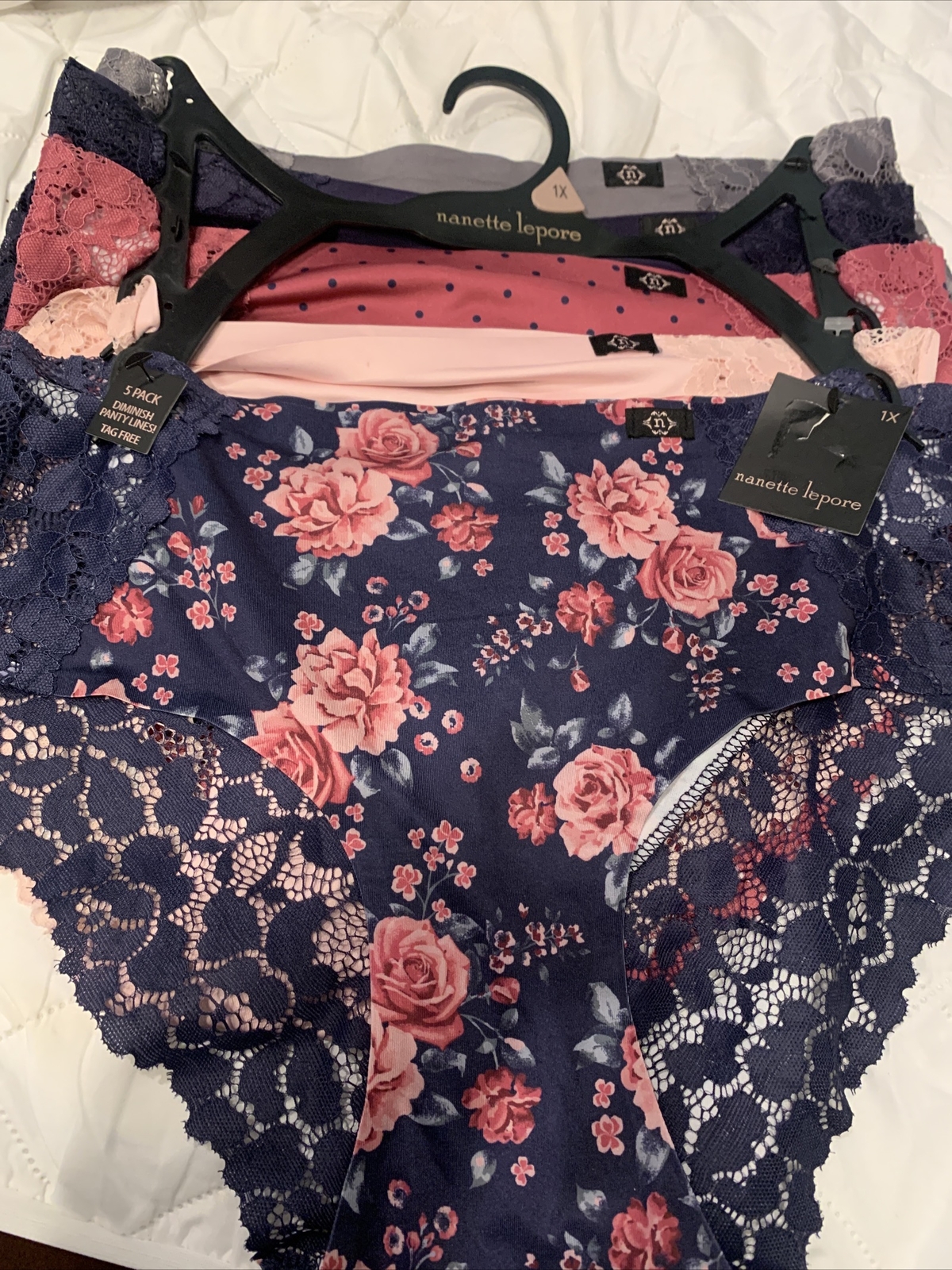 Nanette Lepore 5 Pack Seamless Knit Panties Set Plus Size 1X Floral Underwear