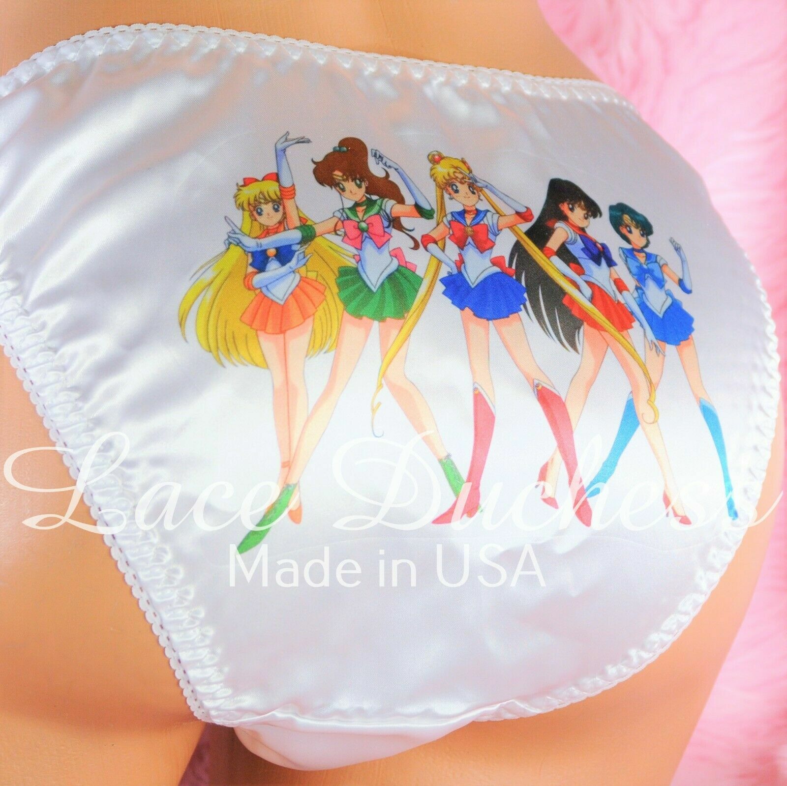 VTG 80s style SATIN Sailor Moon Group Character string bikini Panties Sissy