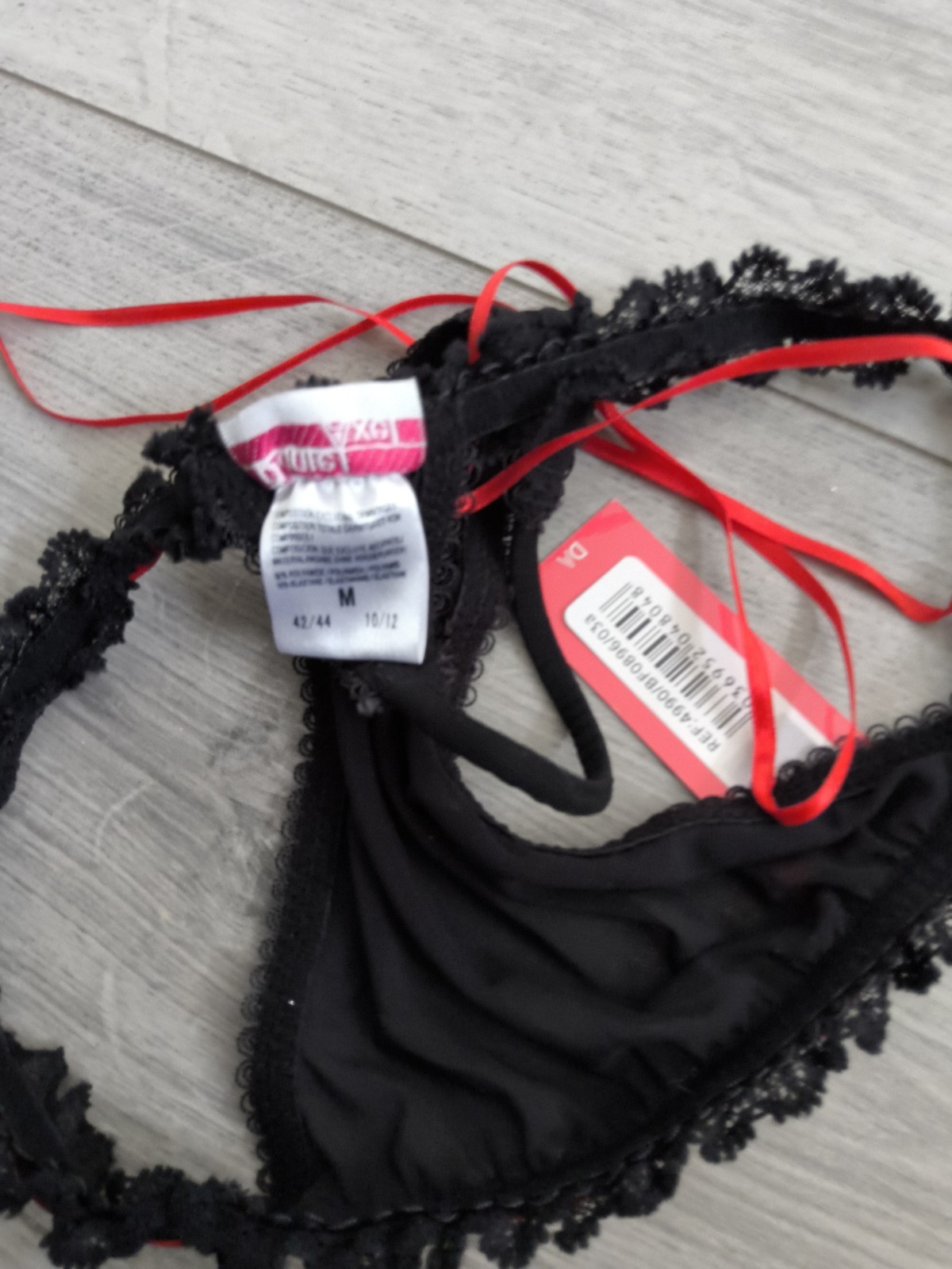 BNWT Vintage Daniel Axel Sheer Black Mesh & Ribbon Slotted Lace Thong Size 8-10