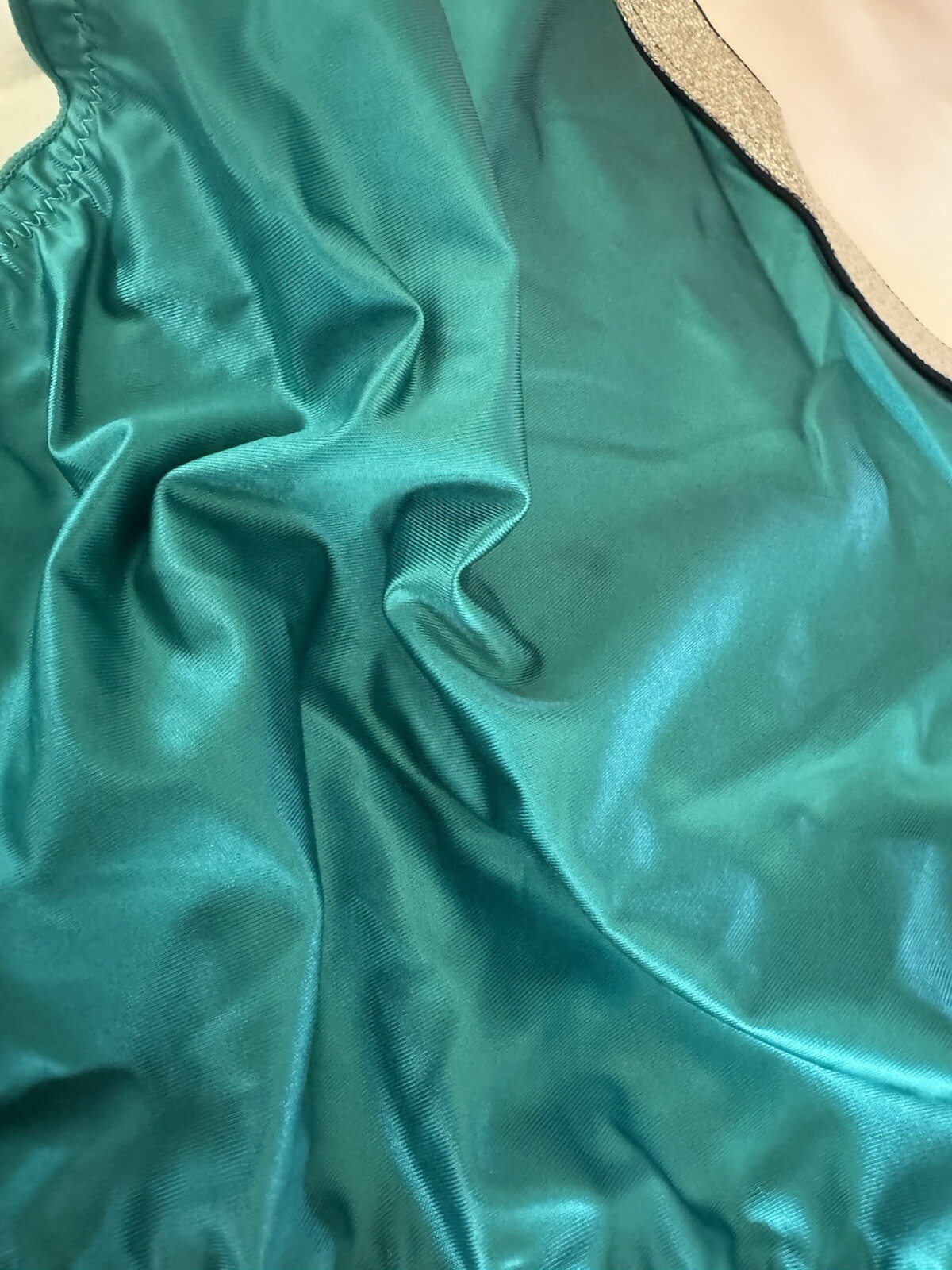 Shiny Green Blue Teal Satin Nylon Silver Sparkle Thick Band Bikini Panties Sz Lg