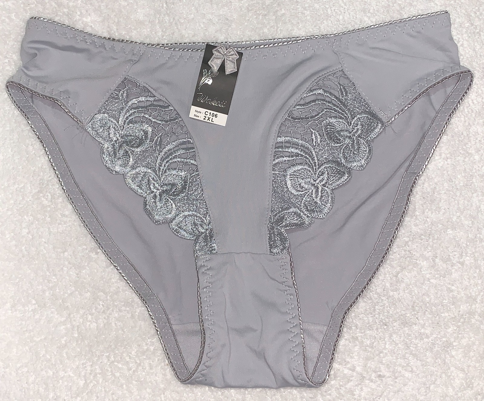 WAKOII Grace Grey Lace Inset Mid Rise Hi Cut Microfiber Panty Womens Sz 2XL 9