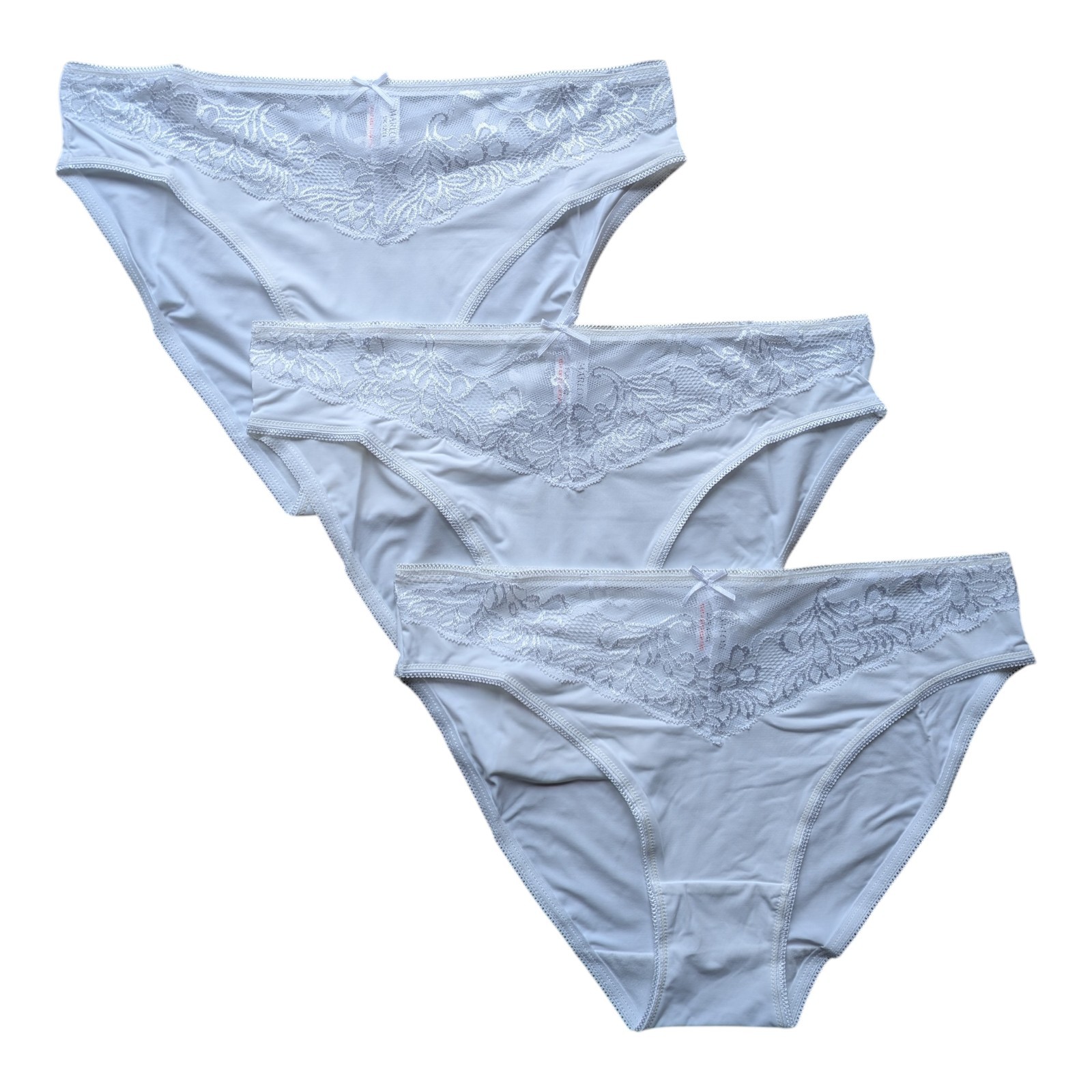 Marlon Ladies White Full Brief Knickers Lace Trim Waistband 3 Pack 12-14 14-16