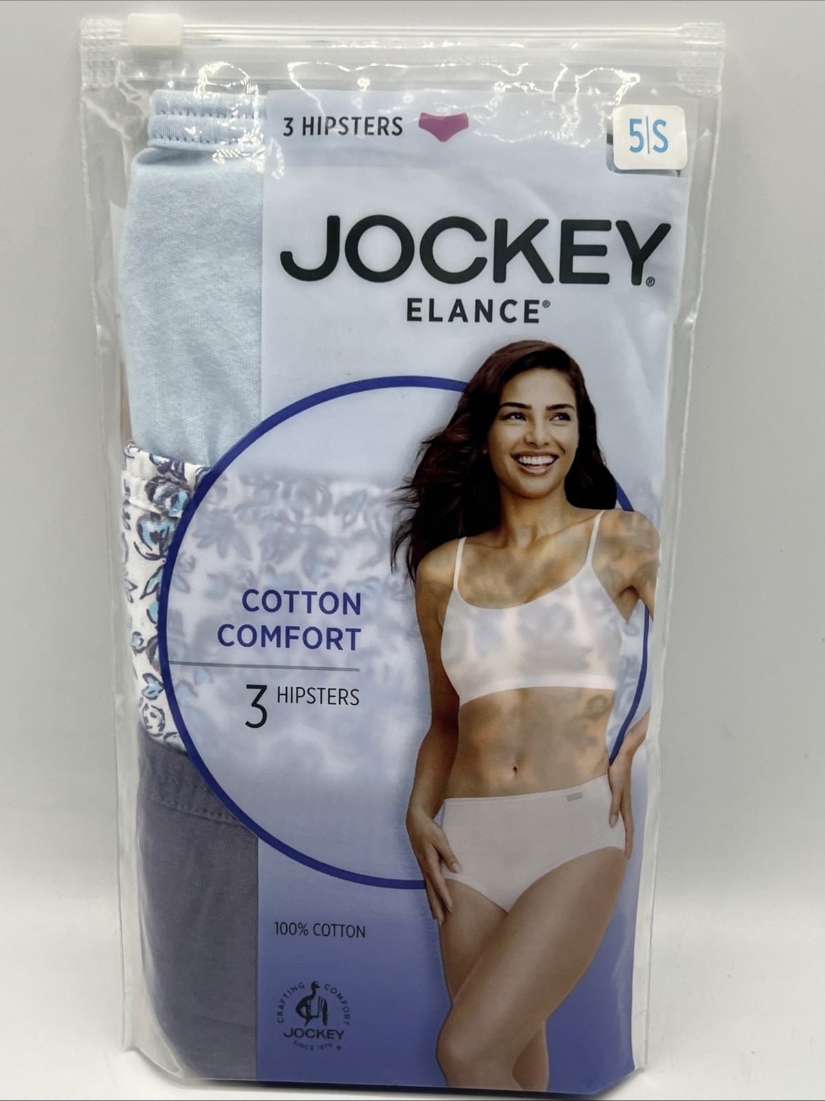Jockey Hipster Comfort Underwear Women’s Size 5 100% Cotton 3 Pack Multicolor