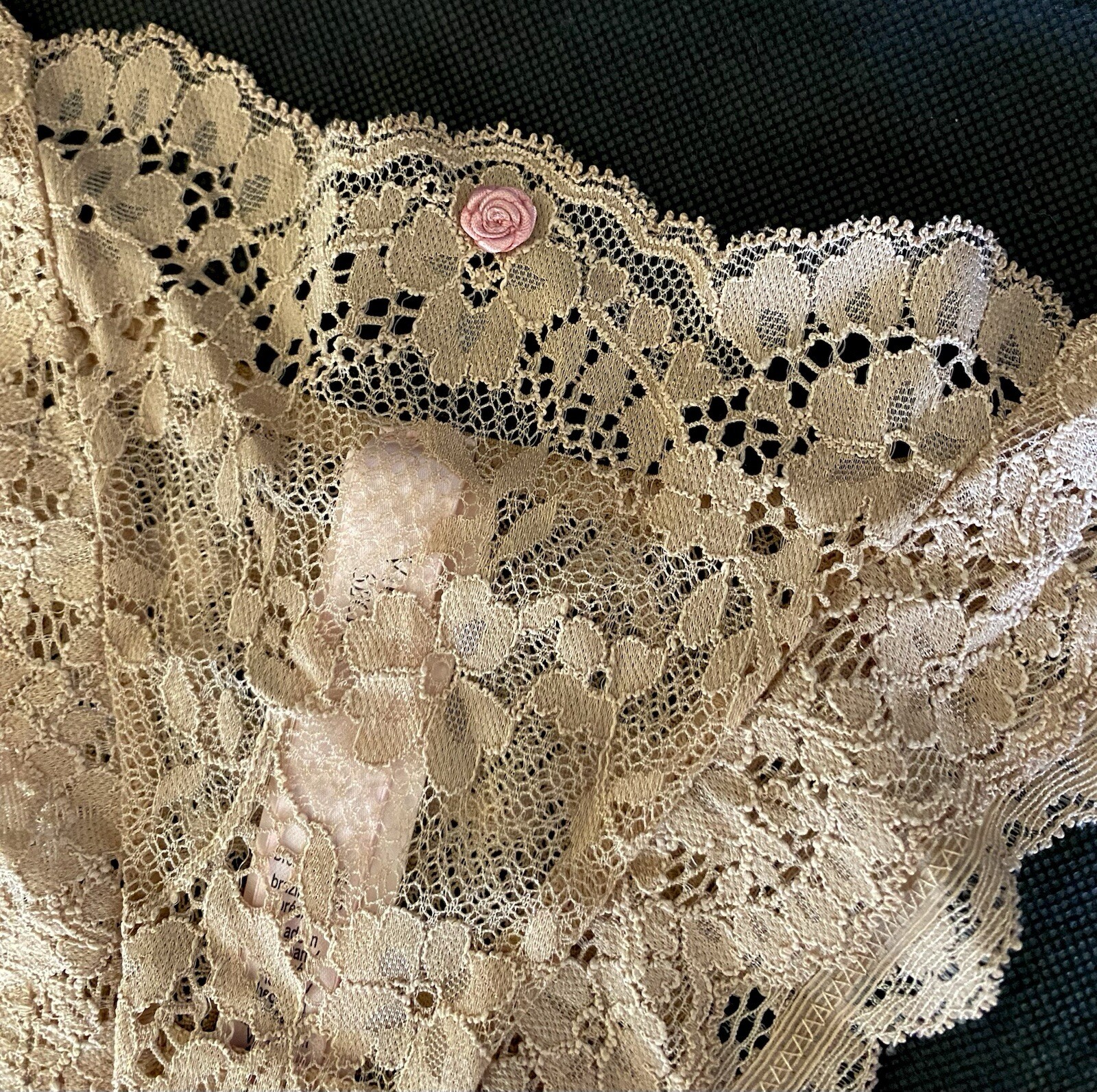 VICTORIA’S SECRET Size M Dream Angel Praline Beige Lace Brazilian Panty