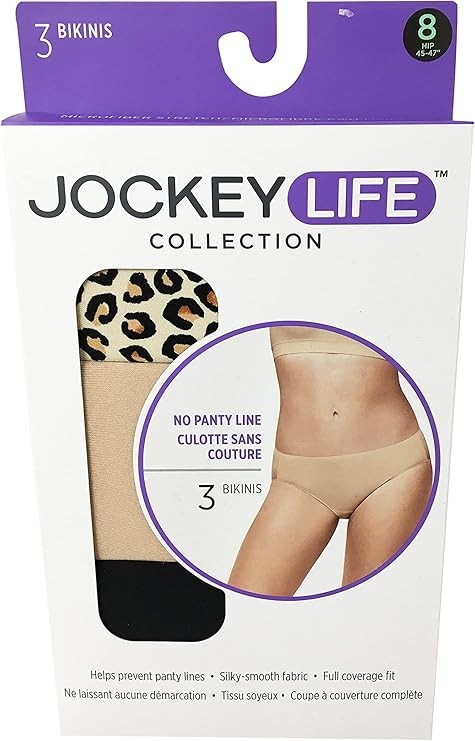 Jockey Women’s Bikini Underwear Nylon/Spandex Blend 3 Pairs Multicolor Size 8