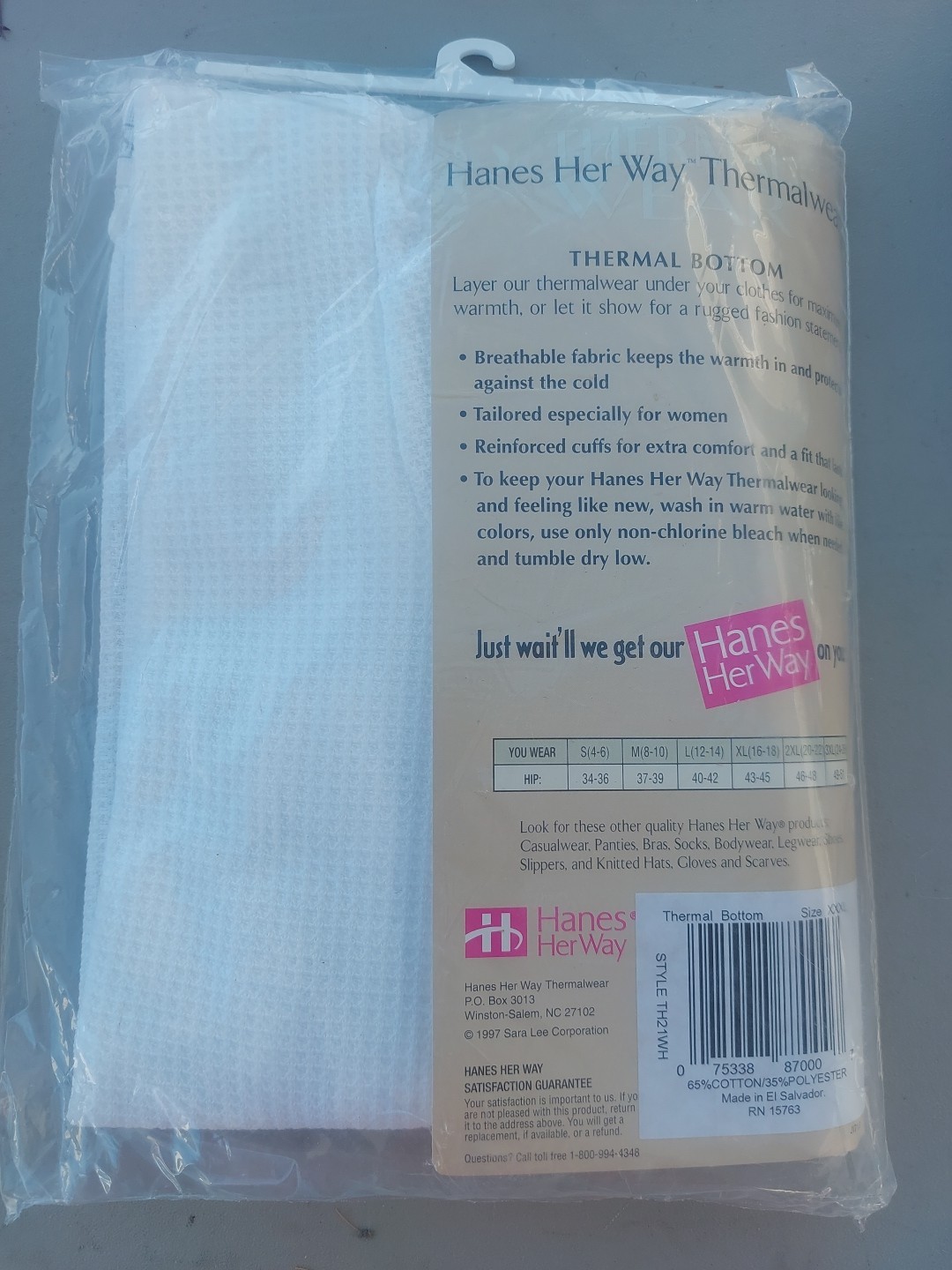 Vintage 1997 Hanes Her Way Thermal Bottom 3XL New