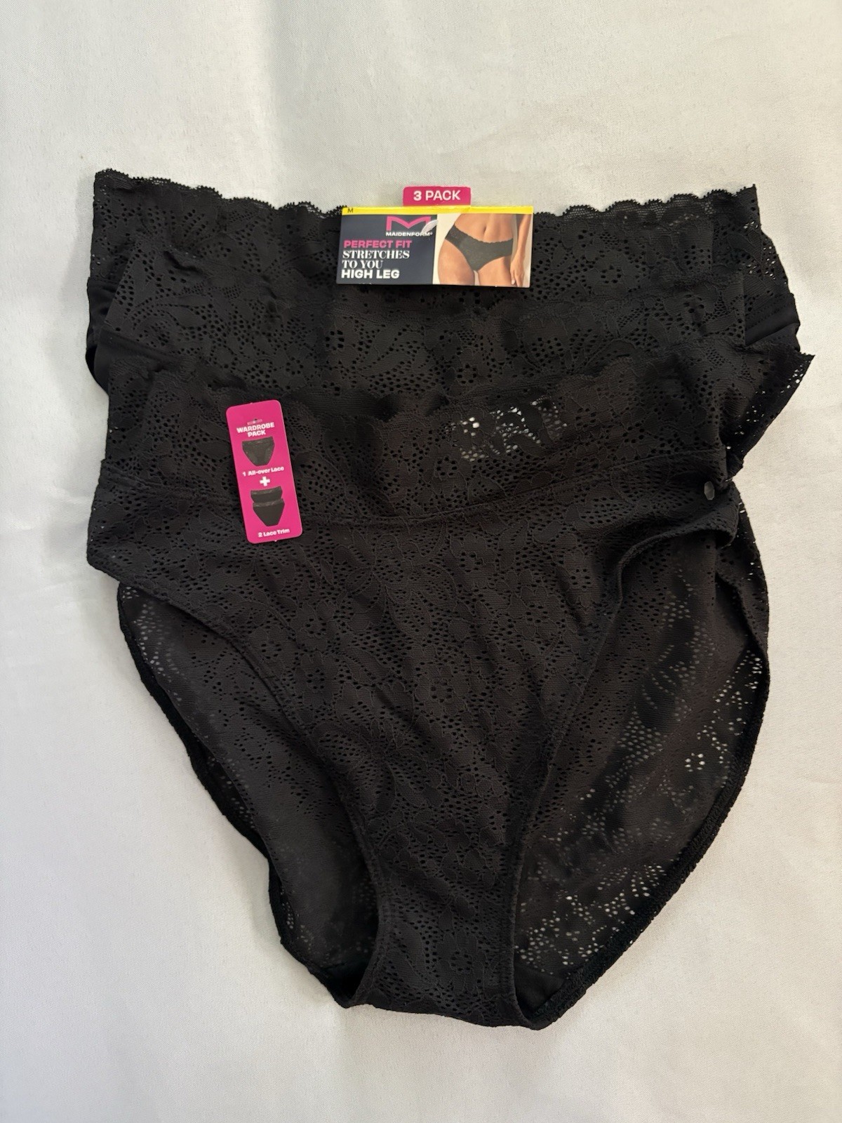 NEW Maidenform Perfect Fit Stretch Lace High Leg Underwear 3-Pack Women Medium 6