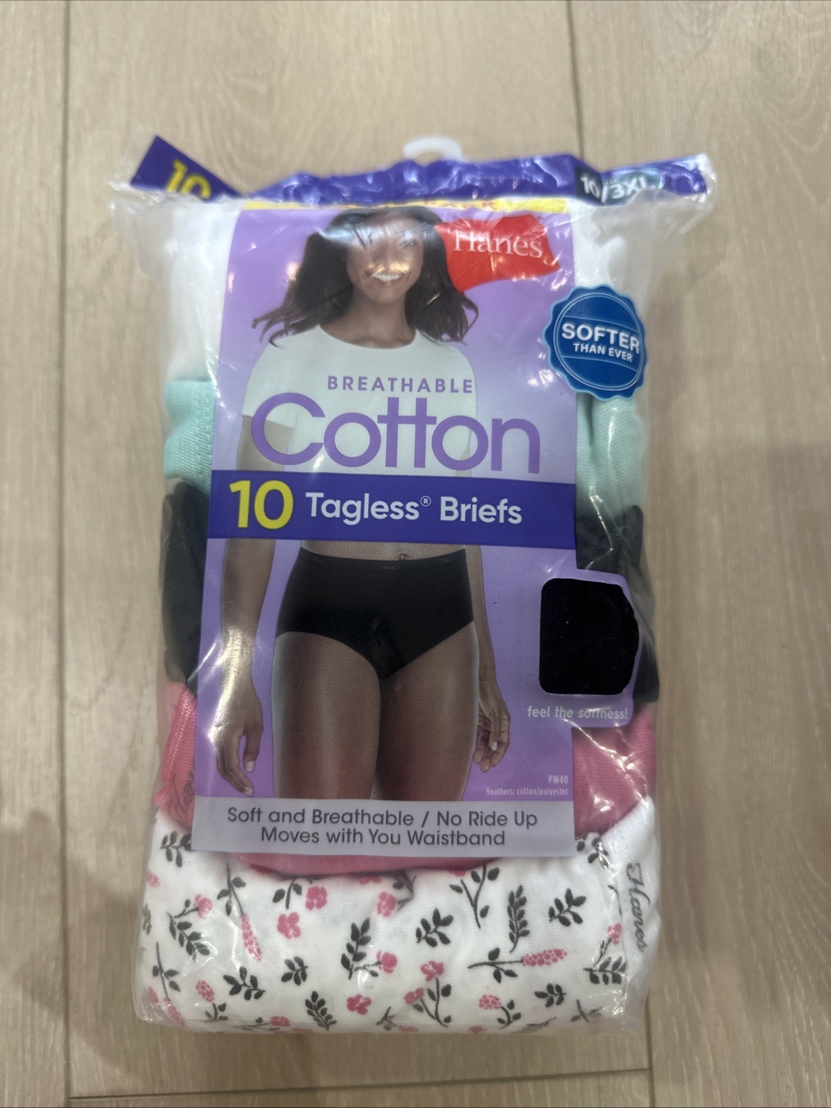 Hanes Women’s Breathable Cotton Tagless Briefs 3XL Size 10 Assorted 10-Pack