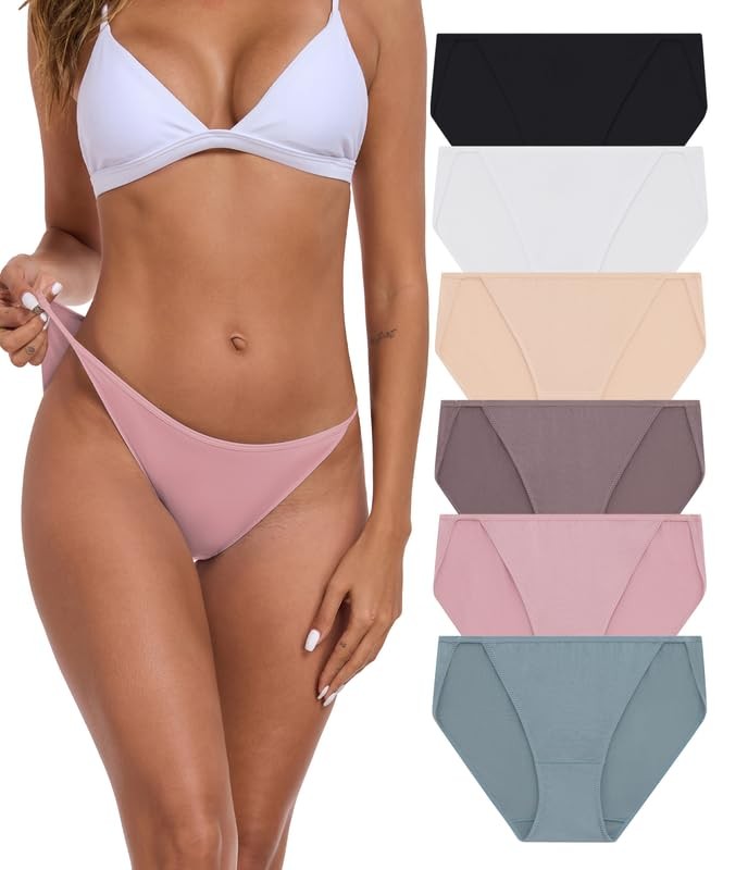 Women’s High Cut String Bikini Underwear Soft Medium 6 Pack Multicolor 6 packs