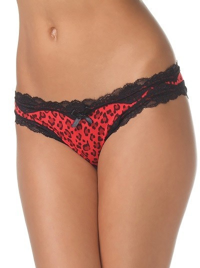 SEXY Red Leopard Crotchless Panty with Black Lace Trim OS/XL by Coquette #141
