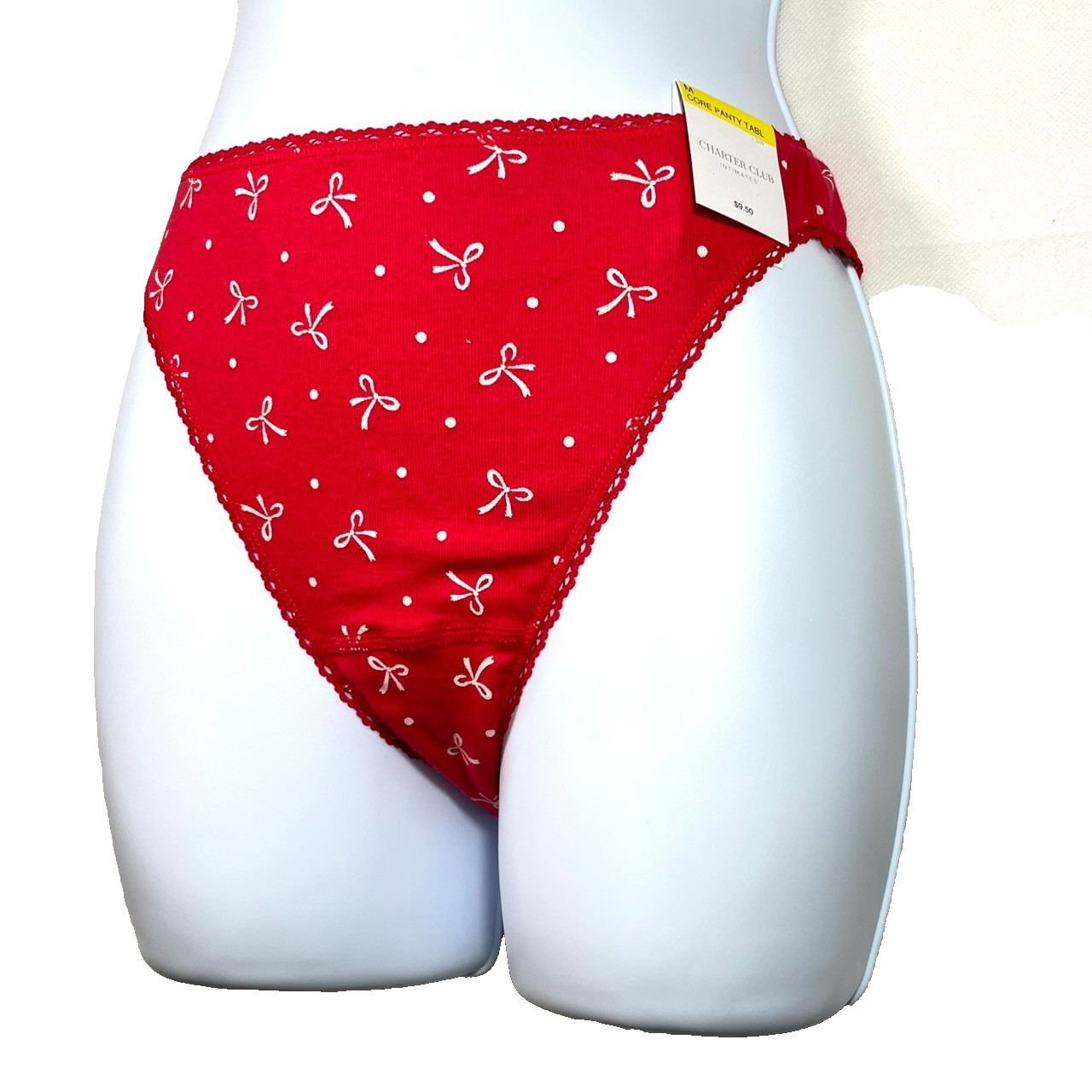 NWT Charter Club Women’s M High-Cut Bikini Panties 2-Pack, Red Holiday Bow Print