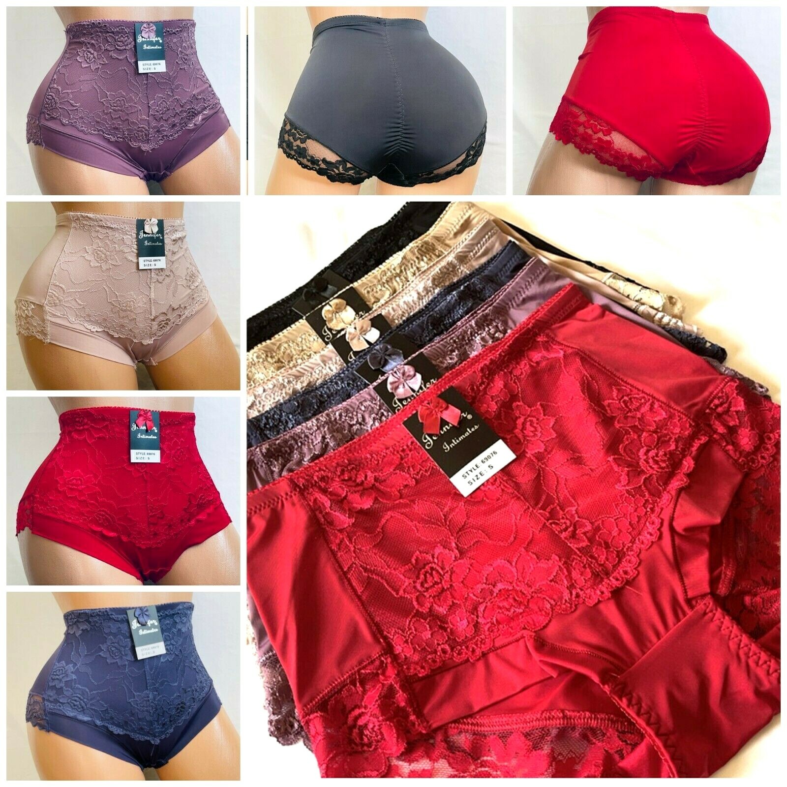 High Waisted Briefs 3/6/12 Women Panties Tummy Control Underwear Lace Girdles 76