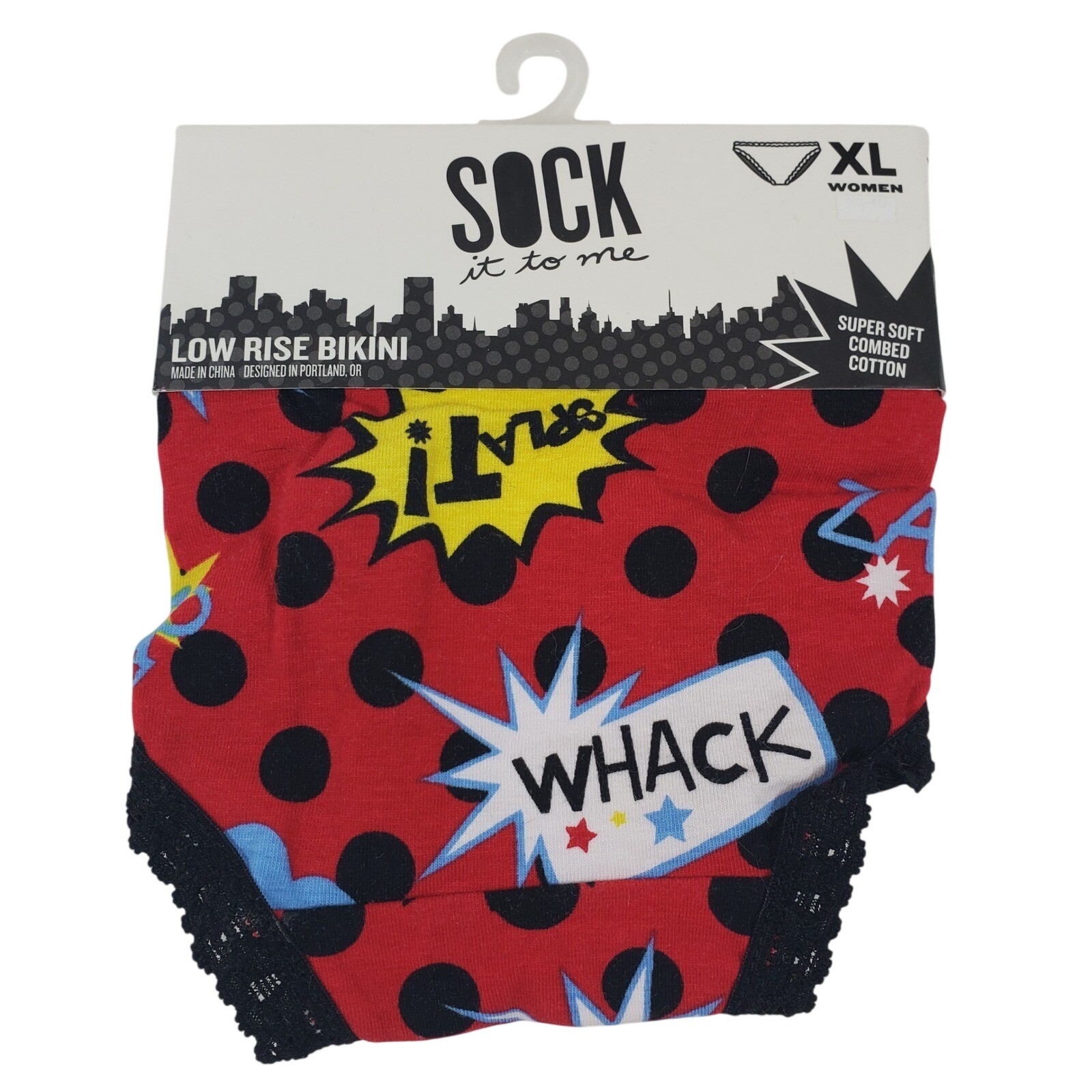 Sock It To Me Womens XL Low Rise Bikini Underwear Comic Book Pop Art Whack Red