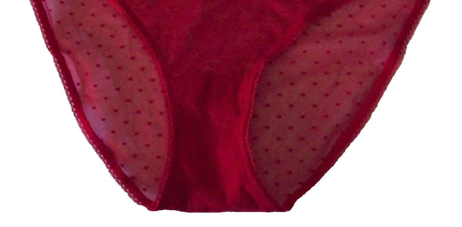 XXL All Bold Red Polka Dot Mesh w Heart Stretch Victoria’s Secret BIKINI Panty
