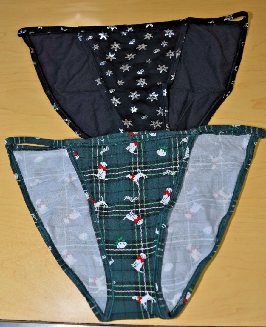 2 NWT Black Green Plaid String Bikini Victoria’s Secret Pink Panty Lot L Large
