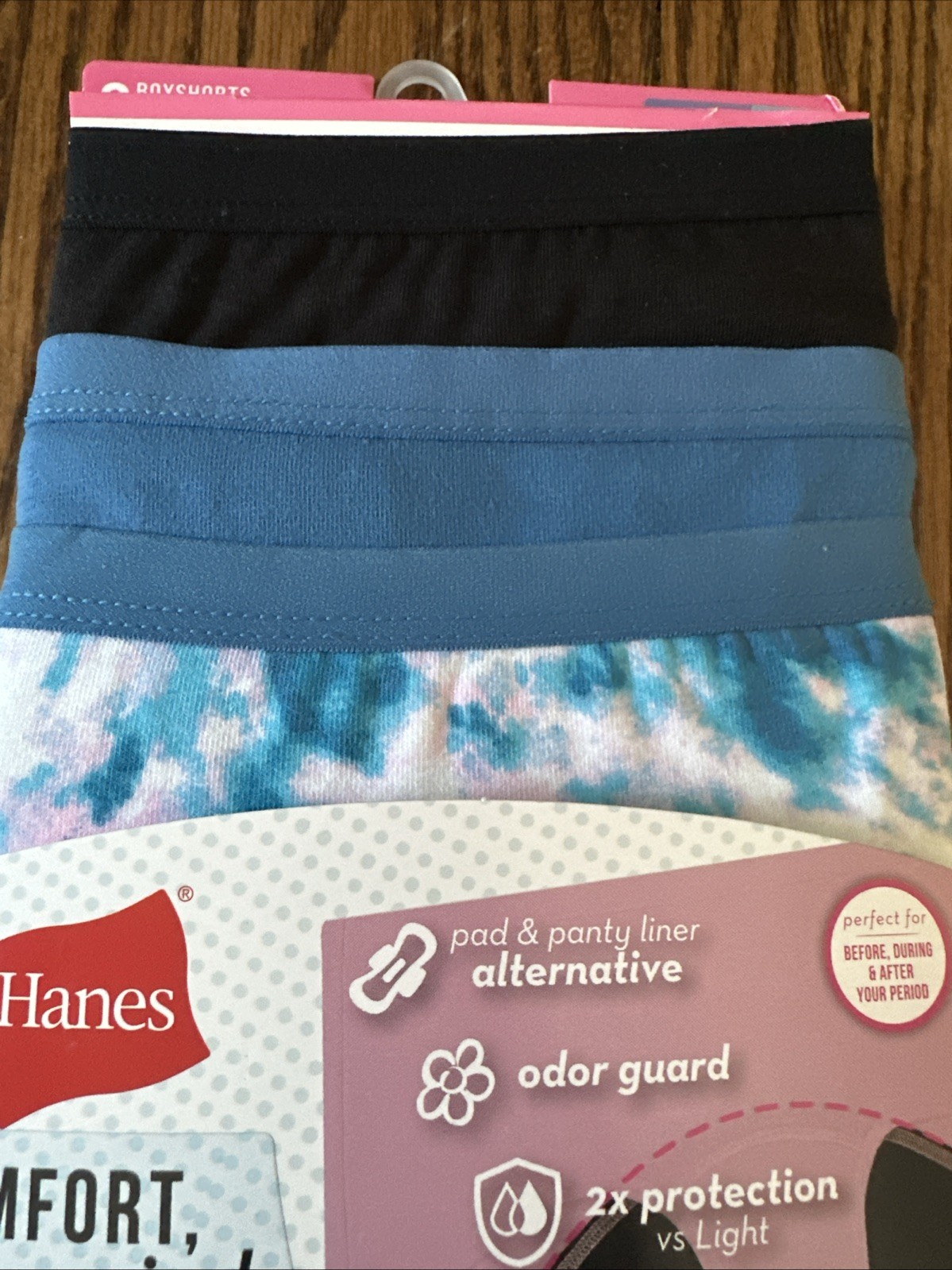 Hanes Comfort Period Underwear 3 Pack Boyshorts Size 9 NWT Moderate Protection