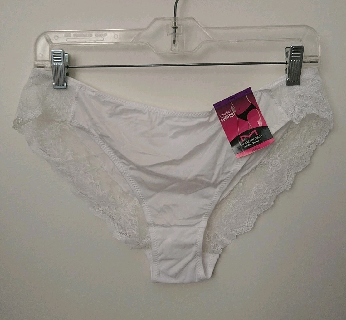 MAIDENFORM WOMEN’S WHITE AND LACE TANGA PANTY, SIZE 2XL/9