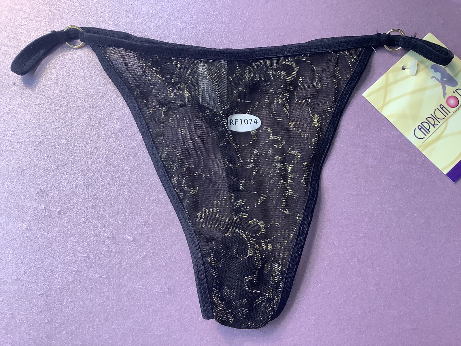 Women Panties Thongs CAPRICIA O’DARE size L/7 Large Gold Gauze Metallic Myanmar