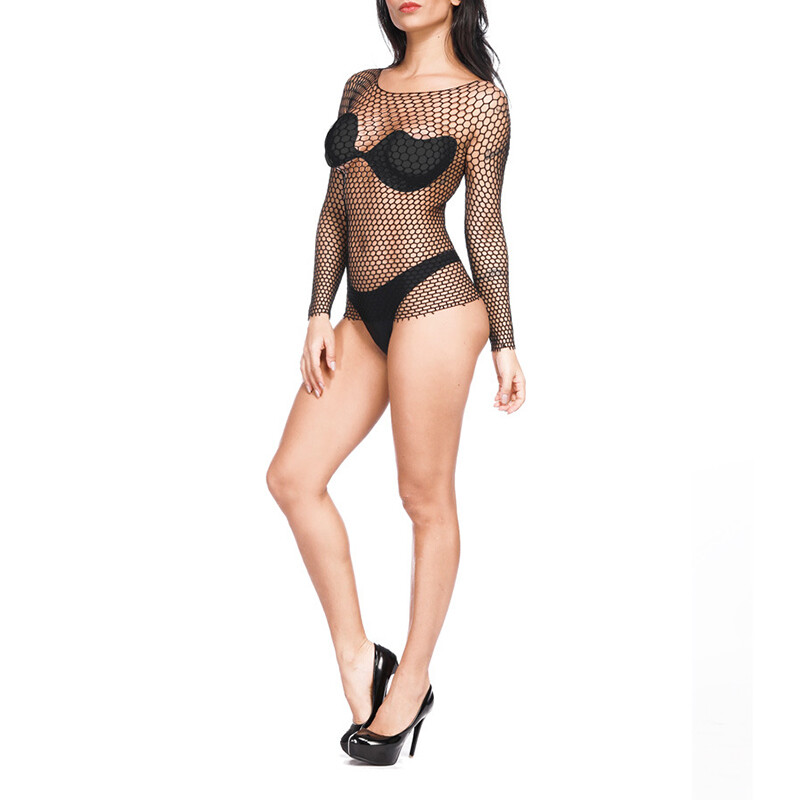 Sexy Long Sleeve Top Women Mesh Fishnet Blouse Crop See Through Hollow T Shirt