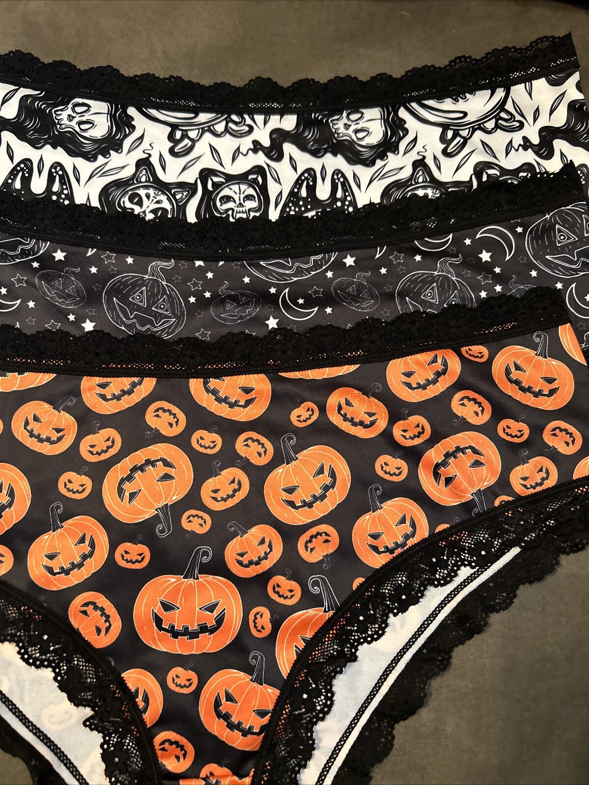 Morvia 3pk lace trim goth Emo Punk panties 4X Plus Size skull & Bones Lingerie