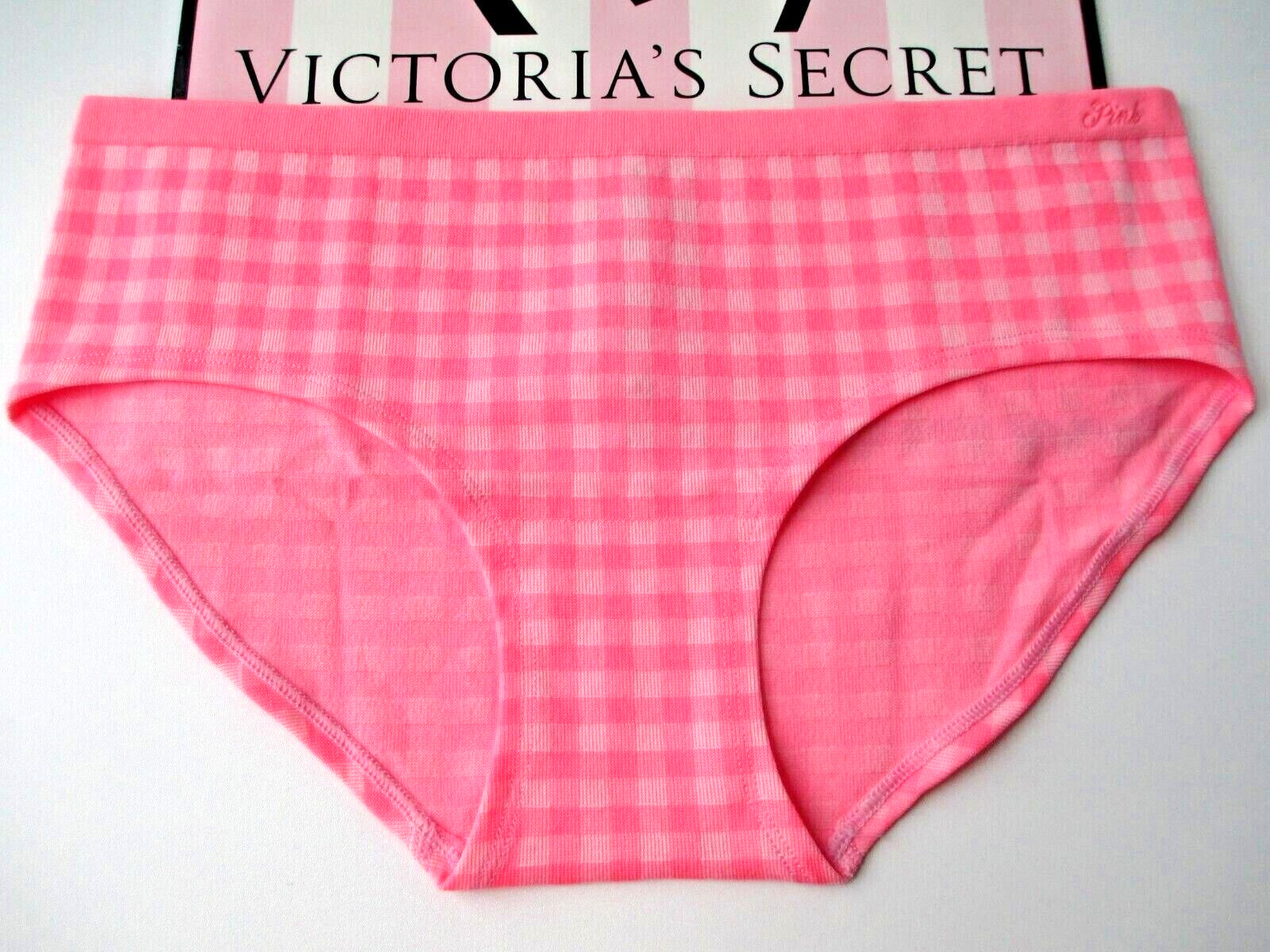 VICTORIA’S SECRET PINK Seamless Hiphugger Hipster Panty VS Pink Gingham Plaid