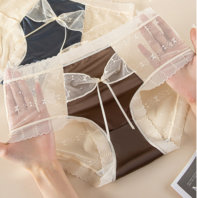 5 Pack Lot Sexy Womens Satin Panties Briefs Sheer Cute Bow Underwear Lingeries