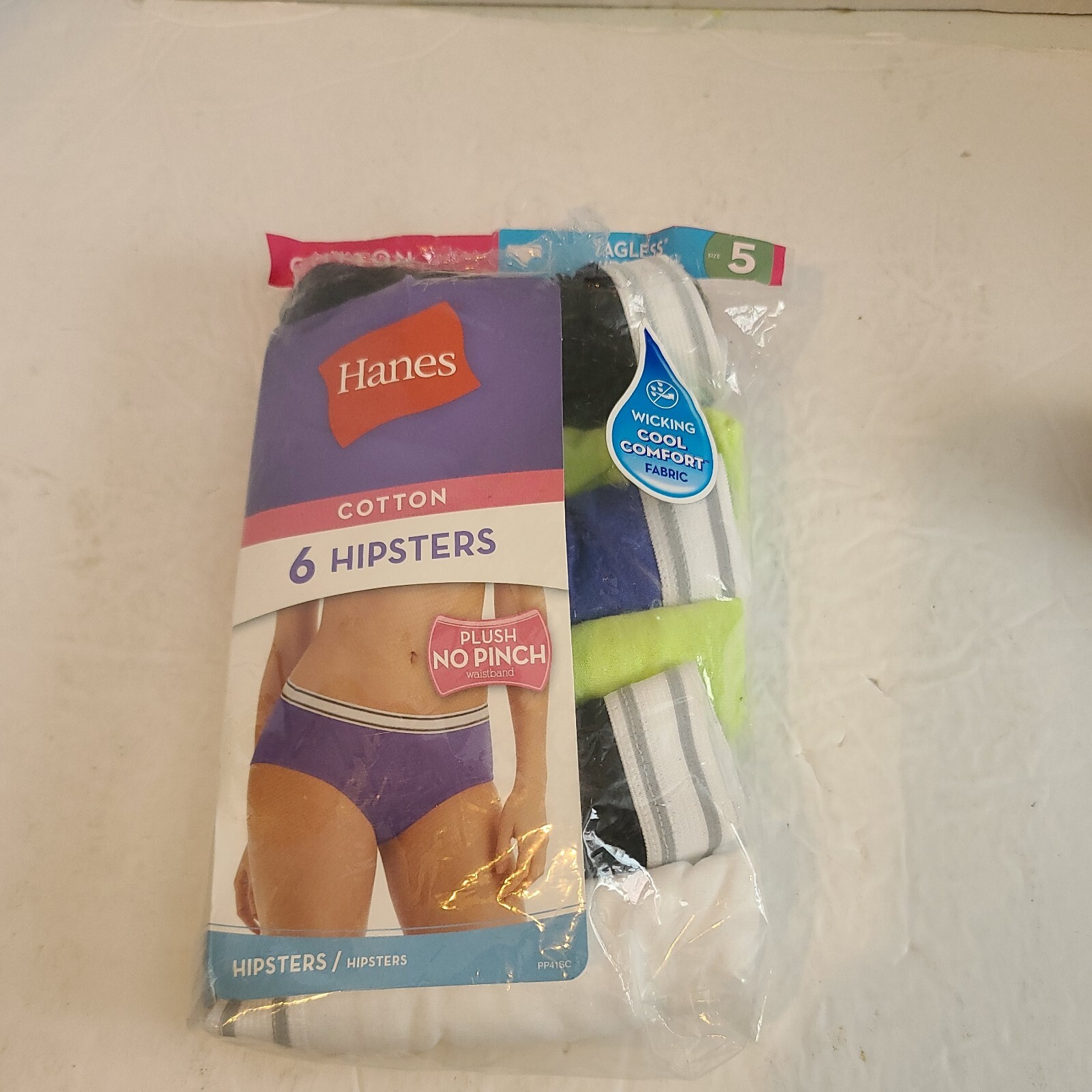 HANES Women’s 6 PK HIPSTER COTTON NO RIDE UP WICKING Tagless Panties Sz 5 Open