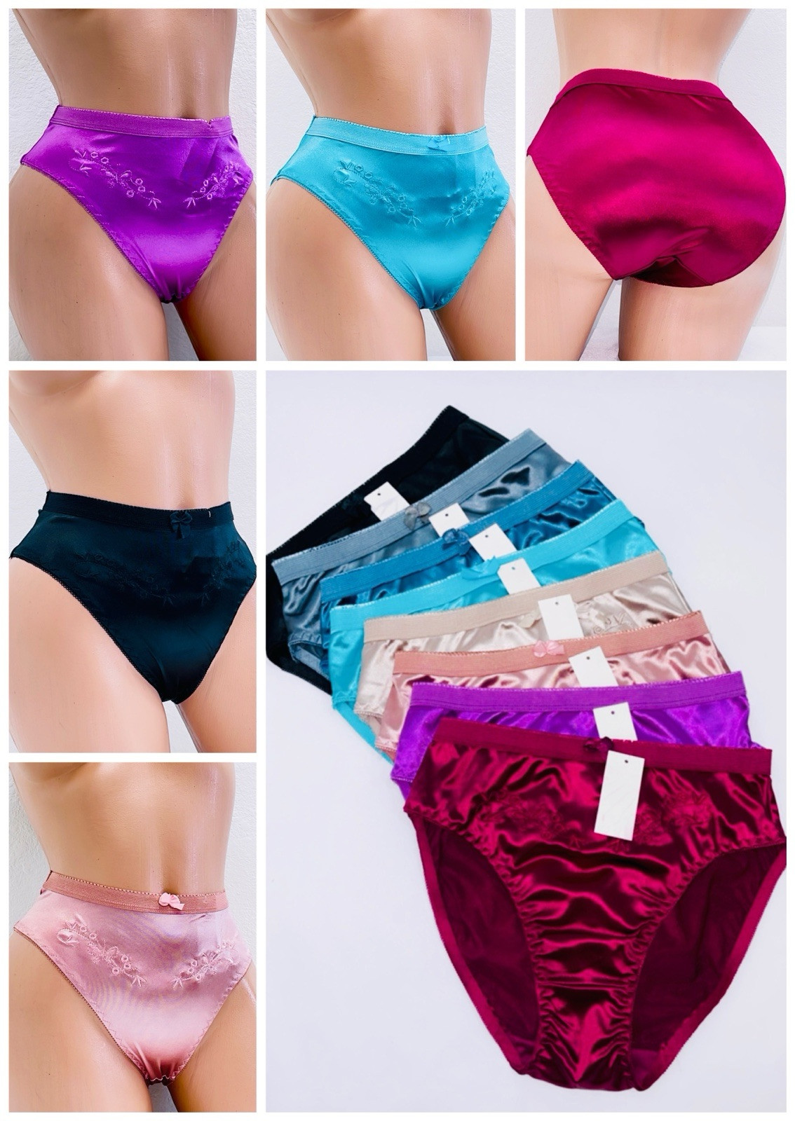 Lot 6 PRETTY SATIN BIKINIS Style PANTIES Womens Underwear #3122X PLus Size 4XL