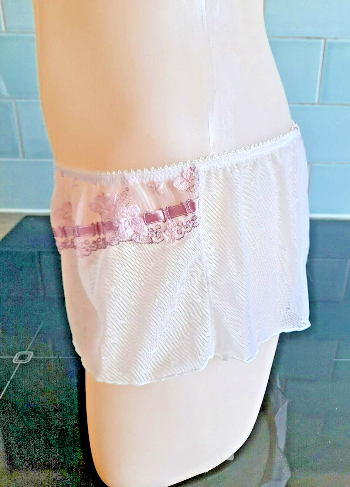 Frillys By Panache Sheer Ivory/Pink LOUISE Floaty Shorts Style 4264