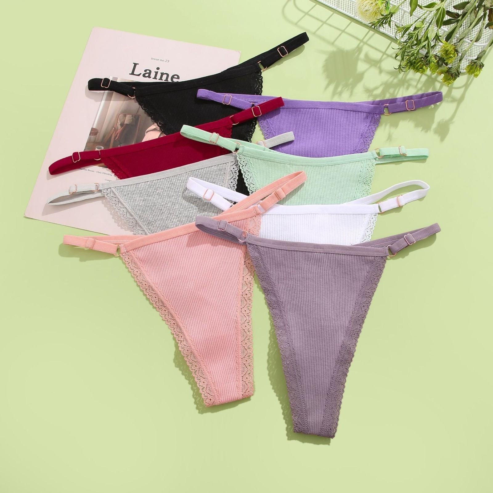 6-Pack Women’s Adjustable Lace G-String Thongs Low Rise Panties Cotton underwear