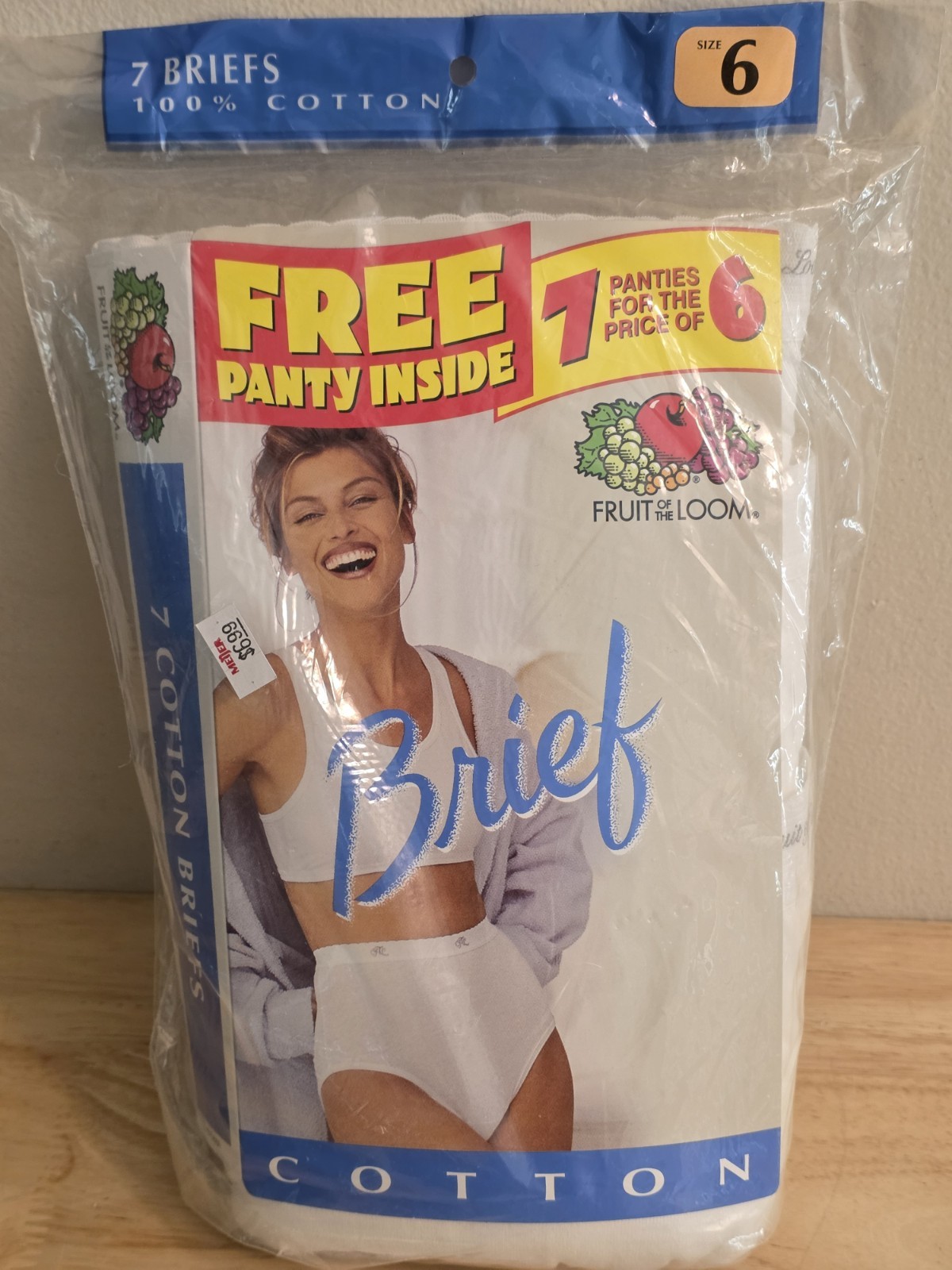 Vintage 1999 Fruit of the Loom Women’s 7 Brief Pack Size 6 All White Cotton New