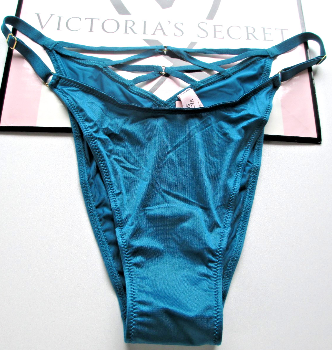 VICTORIA’S SECRET VERY SEXY Brazilian Panty L XL Blue NWT Strappy Back VS Jade
